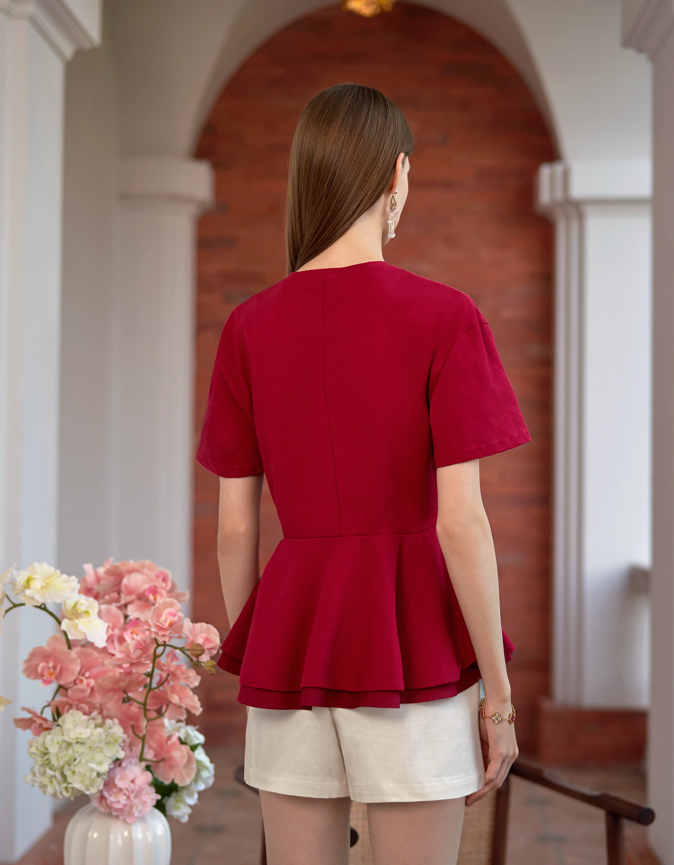 Layered Ruffled Hem Short Sleeve Top - Image 4