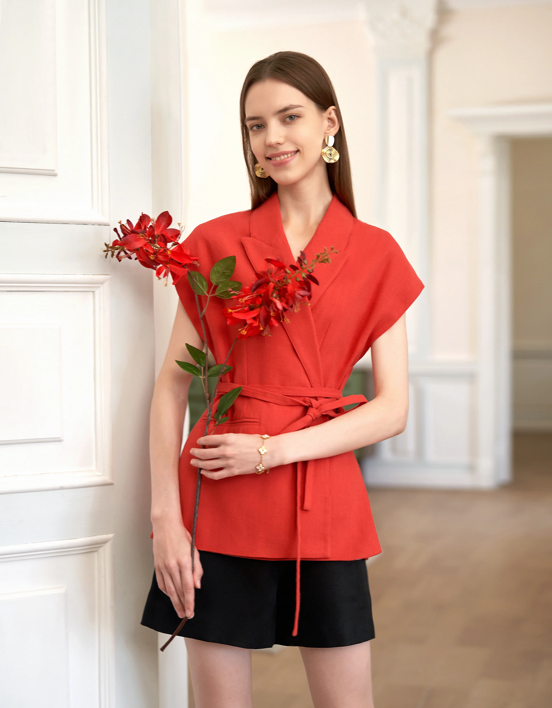Linen-blend Double-breasted Vest