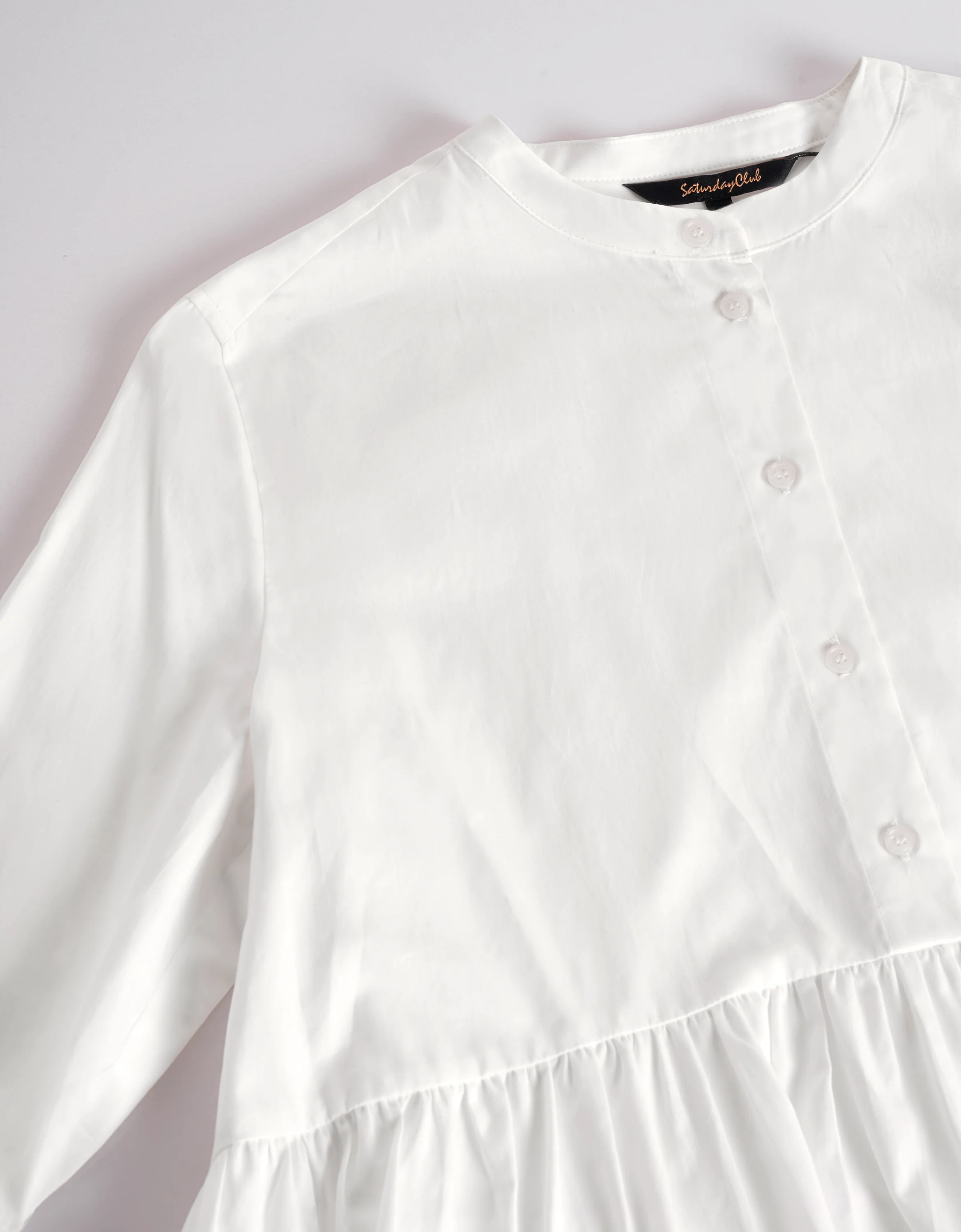 Long Sleeve Stand Collar Ruffled Hem Top - Image 5