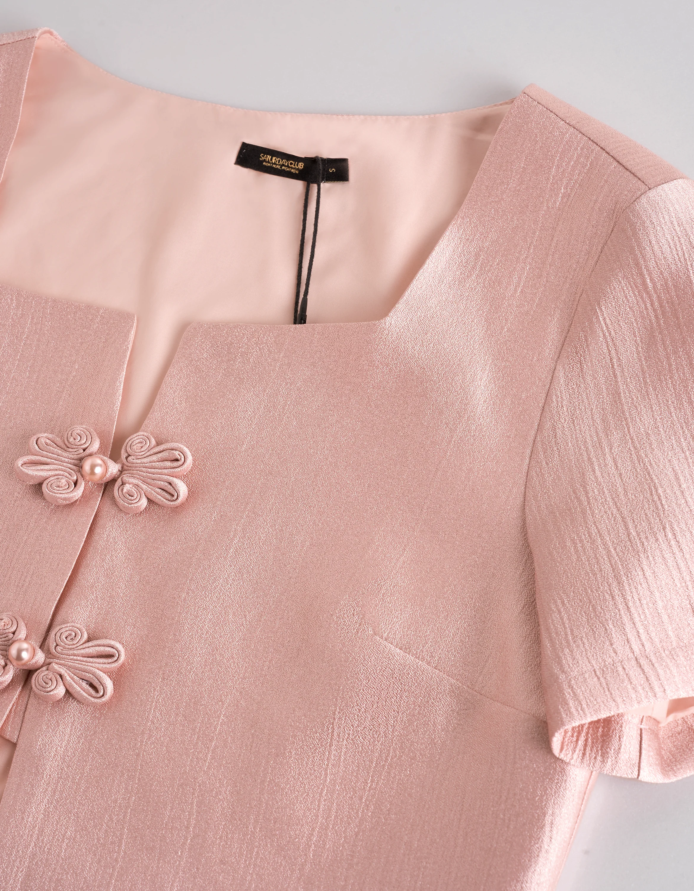 Mandarin Knot Button Short Sleeve Cropped Top - Image 6