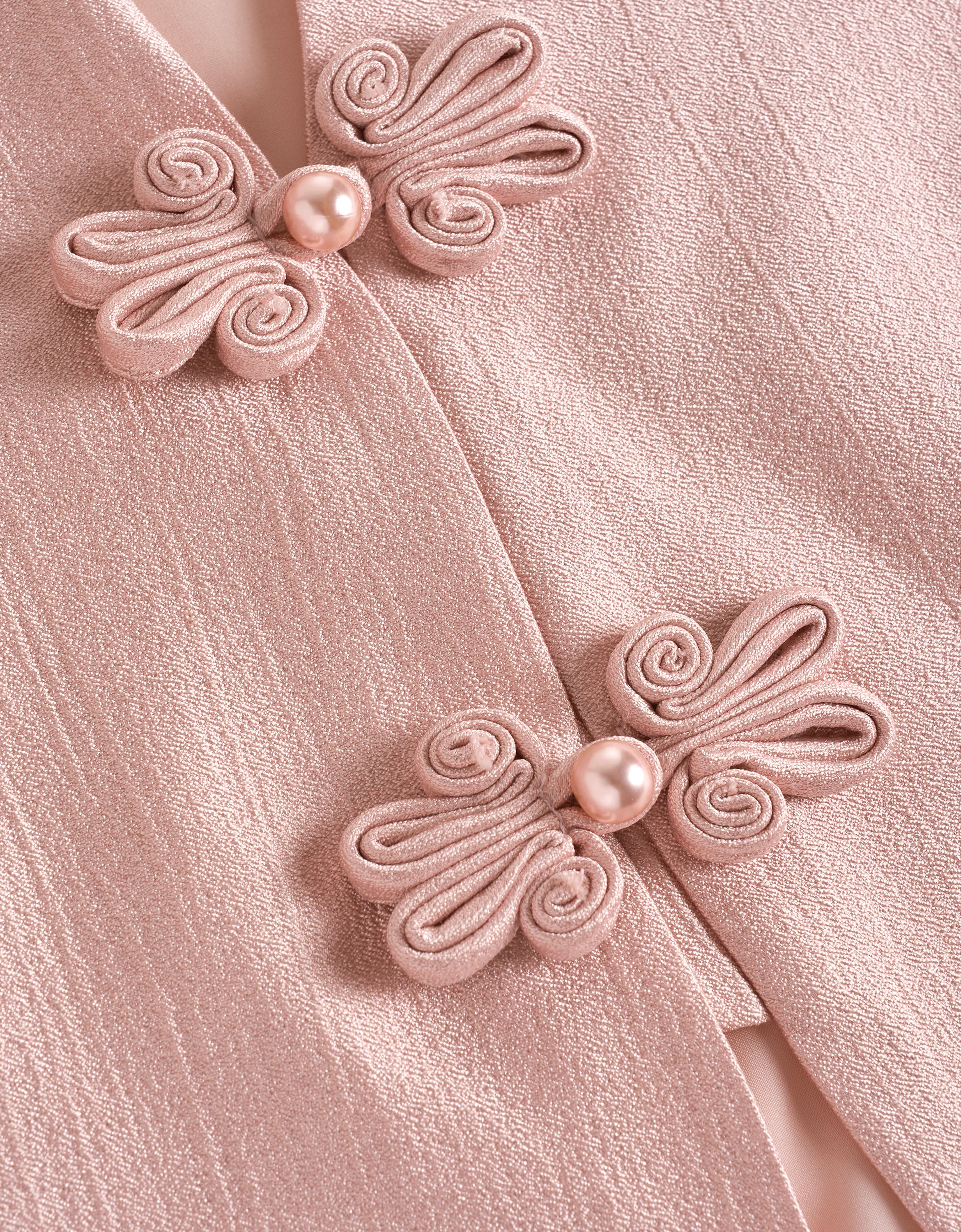 Mandarin Knot Button Short Sleeve Cropped Top - Image 7