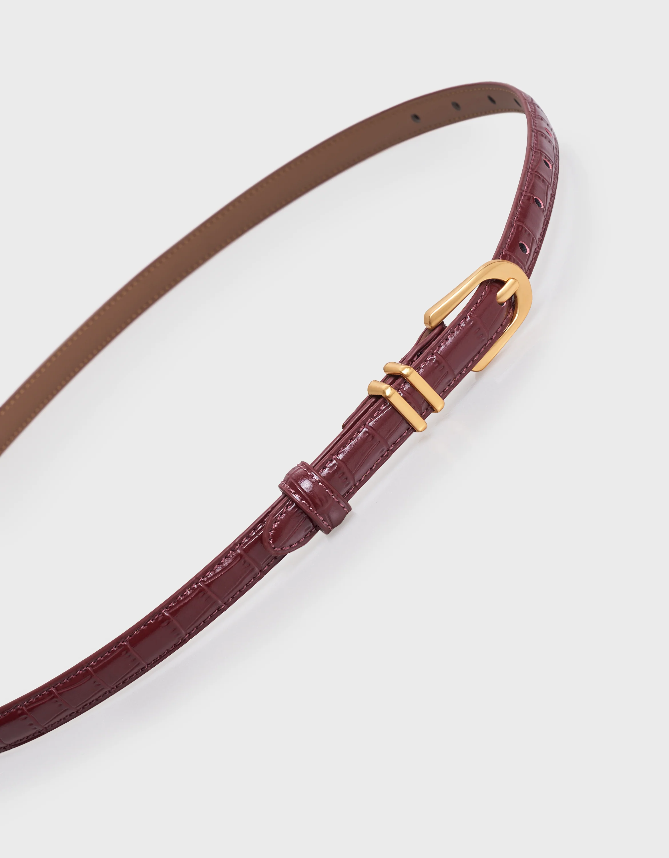 Metal Buckle Textured Thin Leather Belt - Image 2