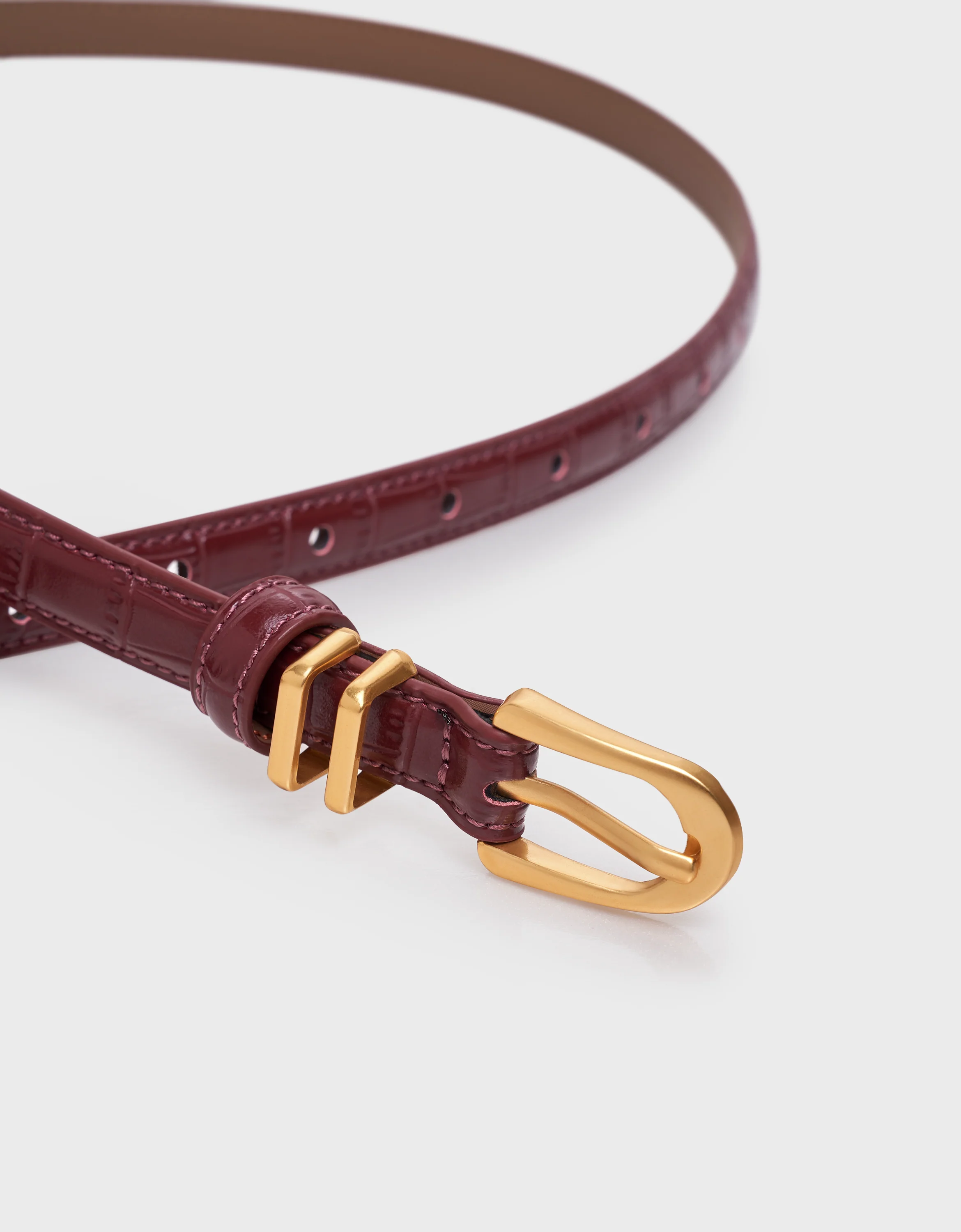 Metal Buckle Textured Thin Leather Belt - Image 3
