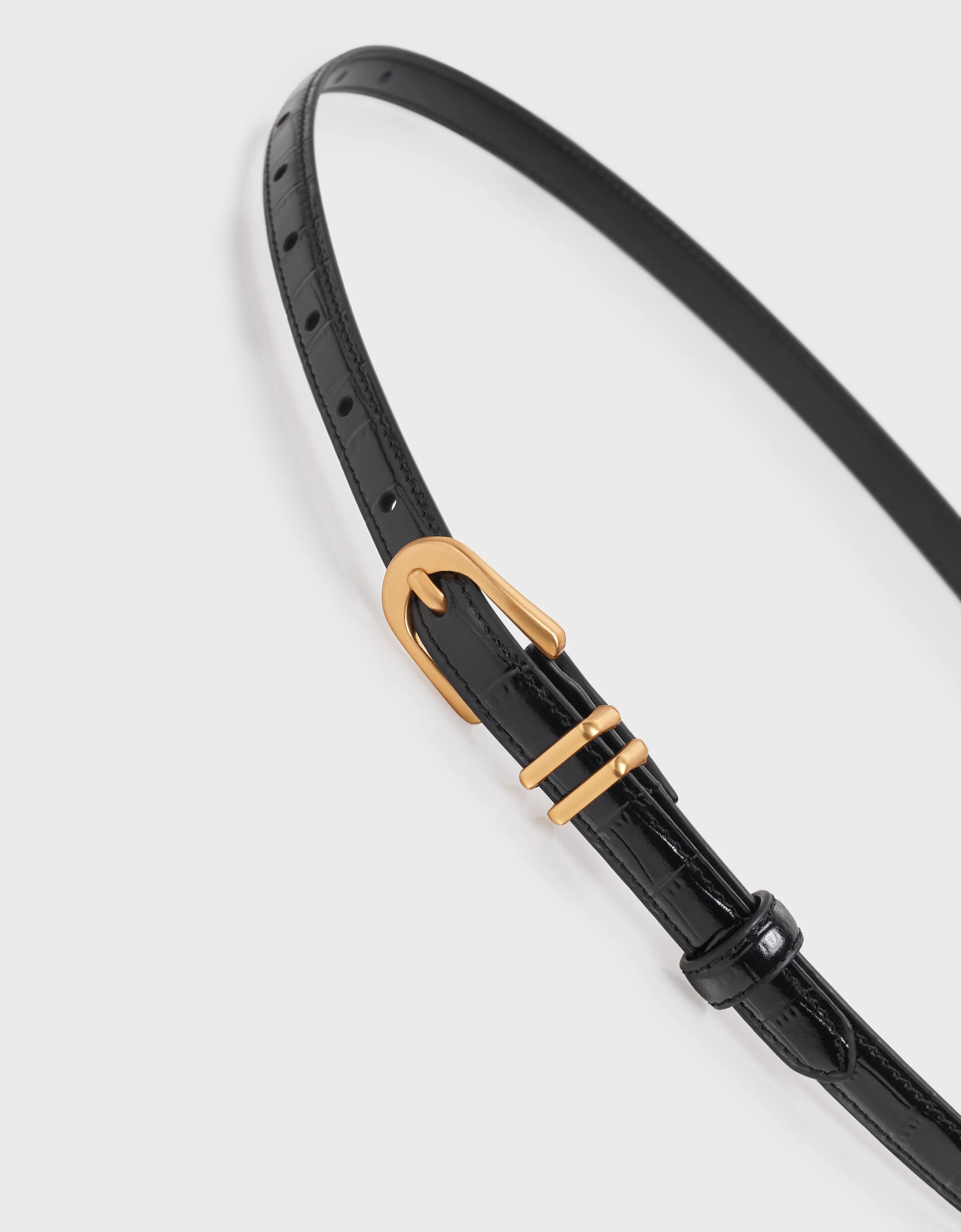 Metal Buckle Textured Thin Leather Belt - Image 7