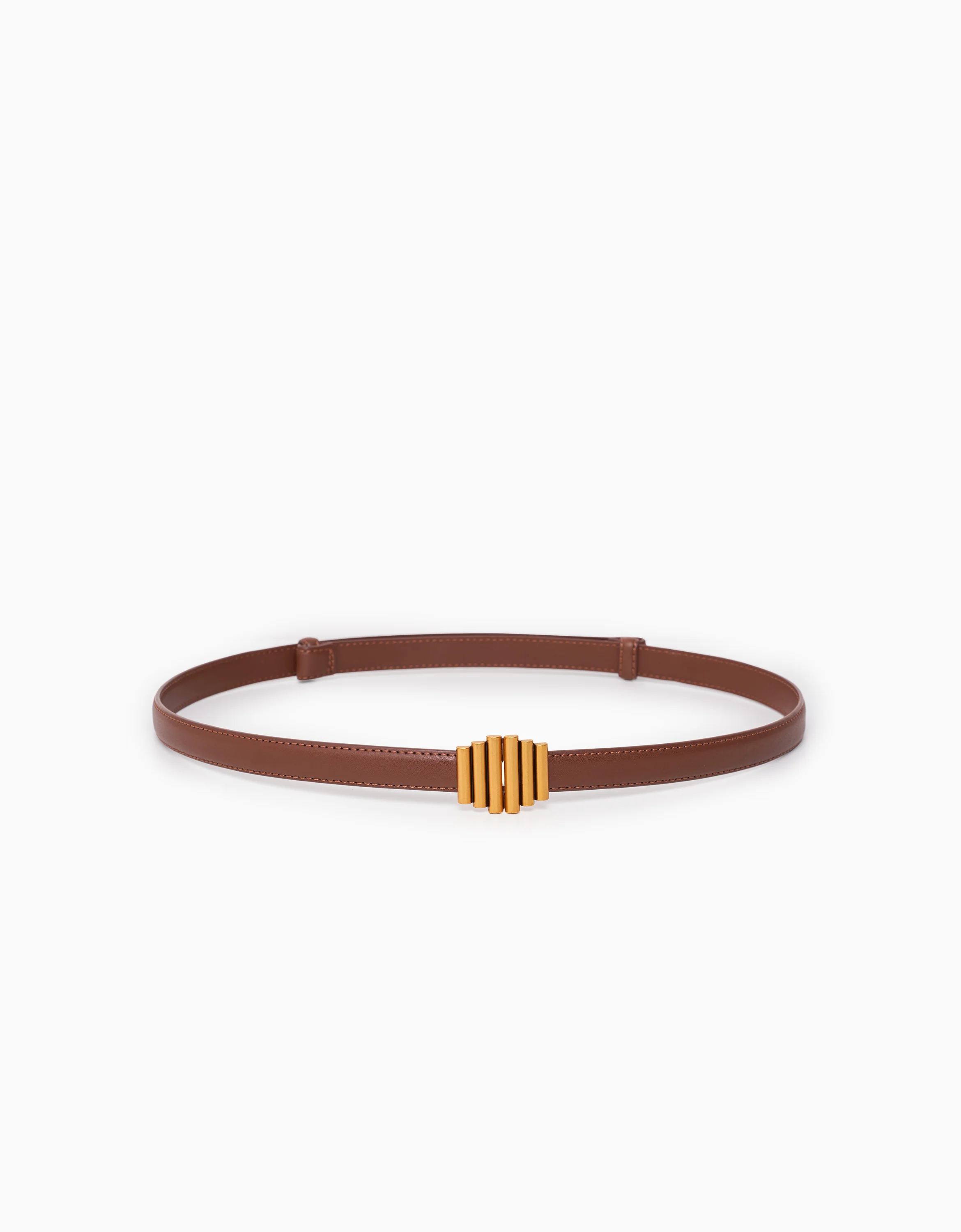 Metallic Block Buckle Thin Leather Belt