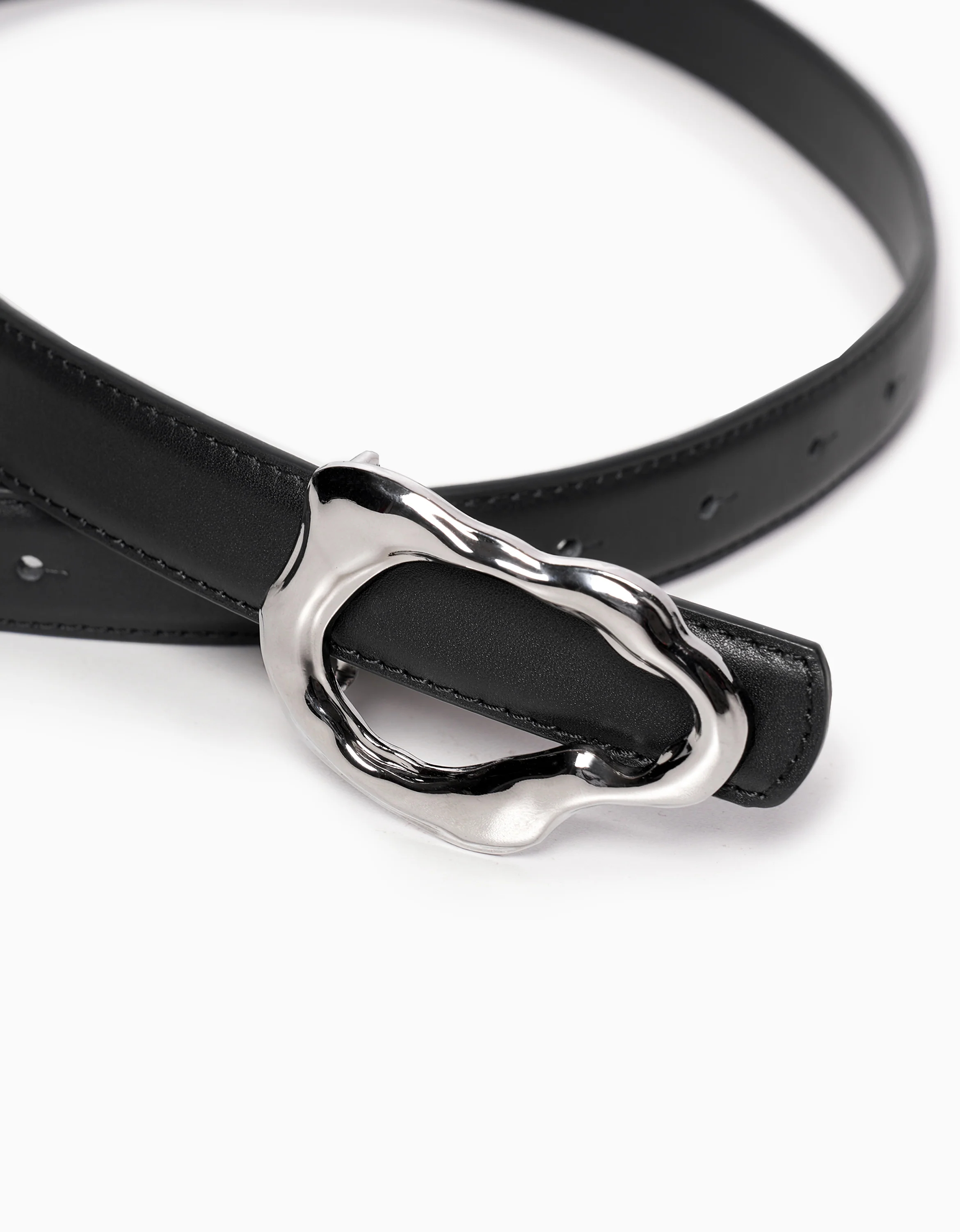 Metallic Buckle Leather Belt - Image 2