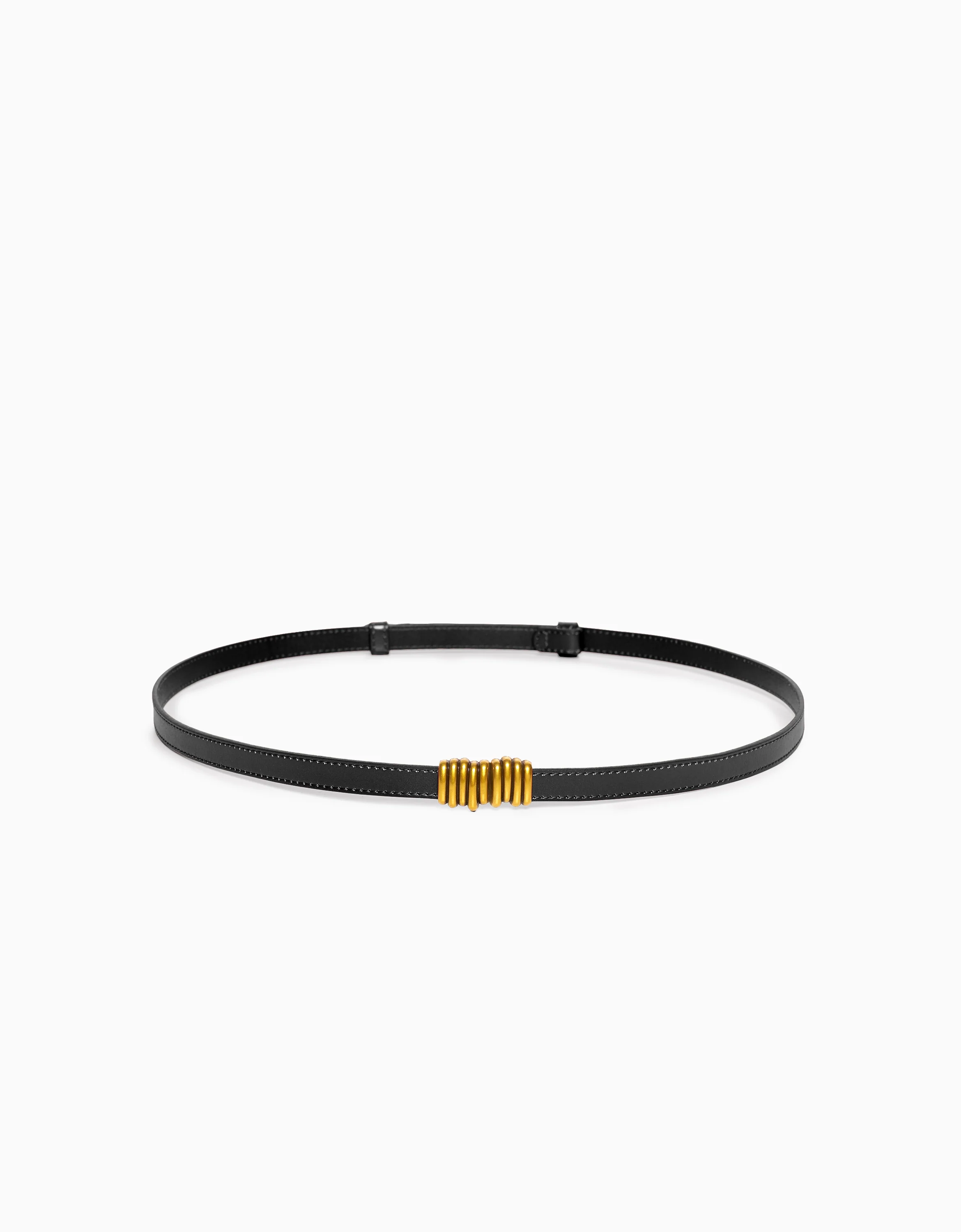 Metallic Detail Leather Thin Belt