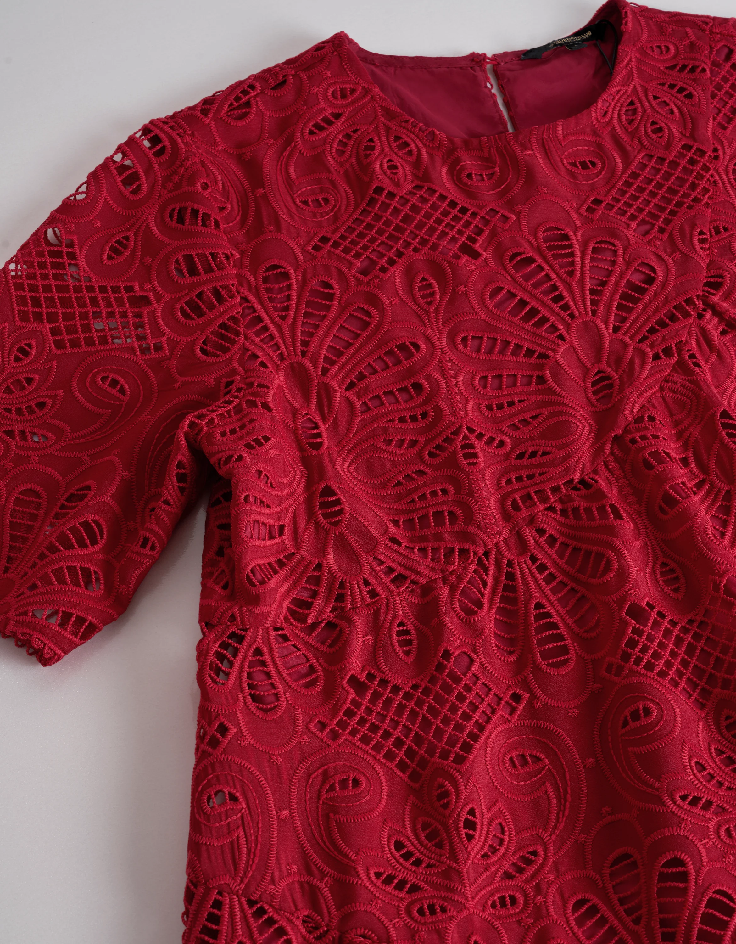 Mid-length Sleeve Cutwork Embroidery A-line Dress - Image 5