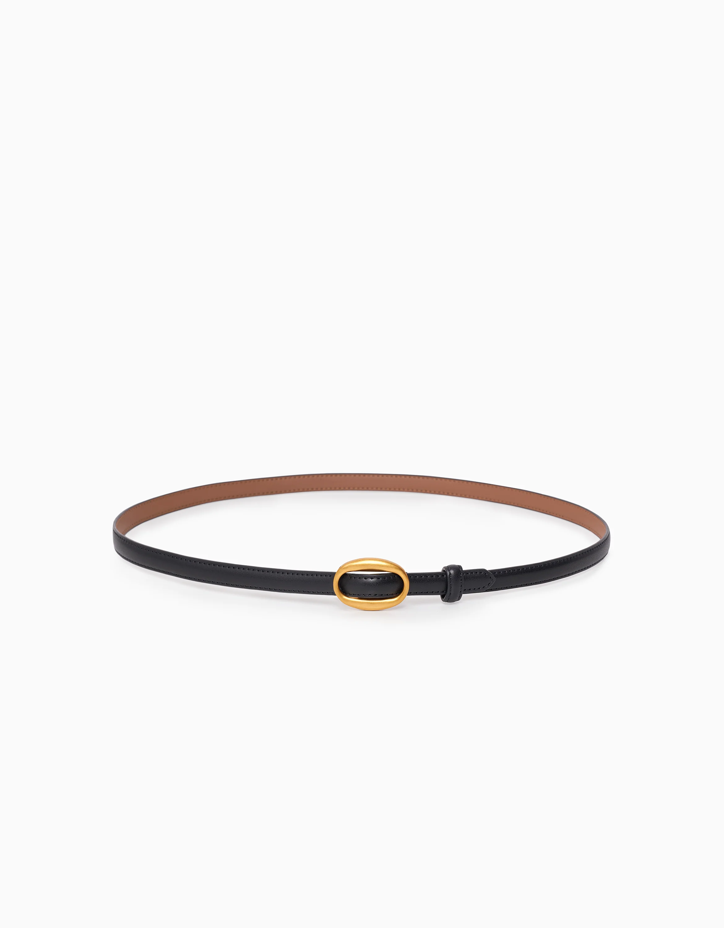 Oval Buckle Thin Leather Belt - Image 4