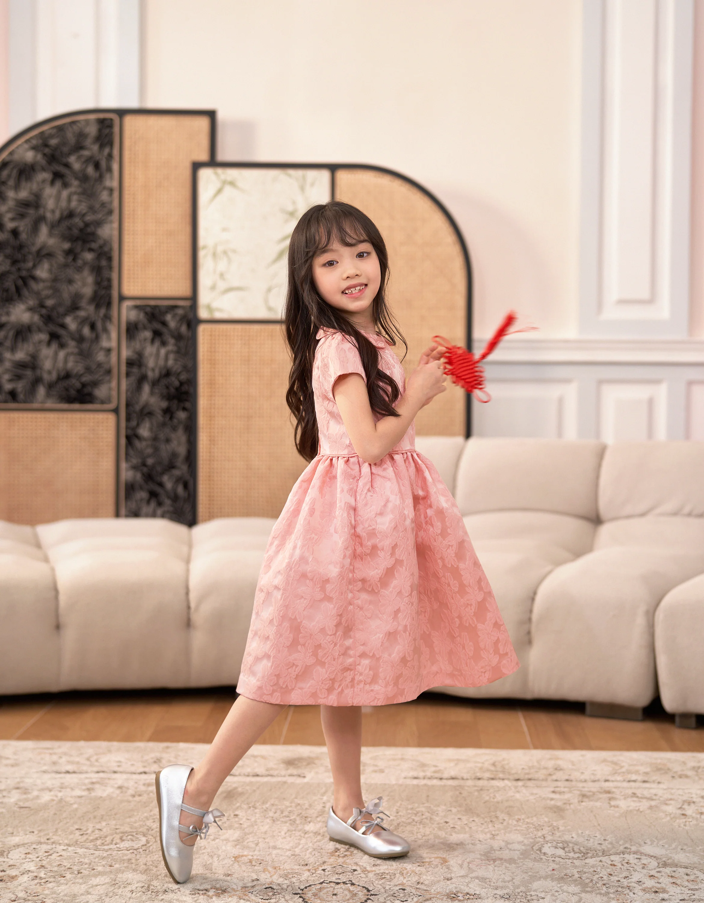Peter Pan Collar Cap Sleeves Jacquard Dress