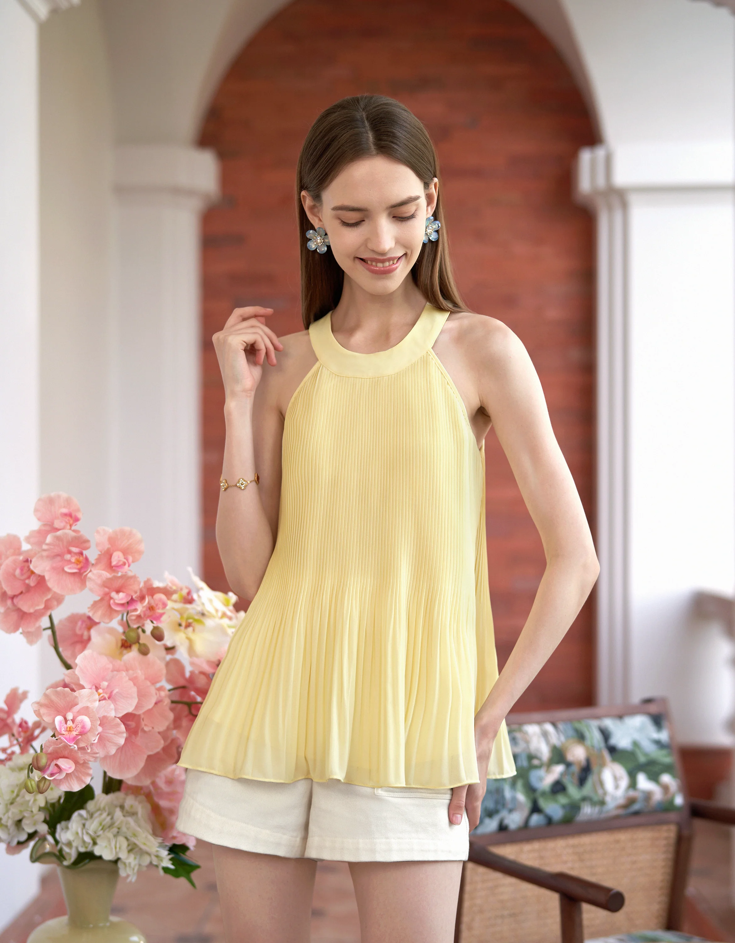 Pleated Halterneck Top