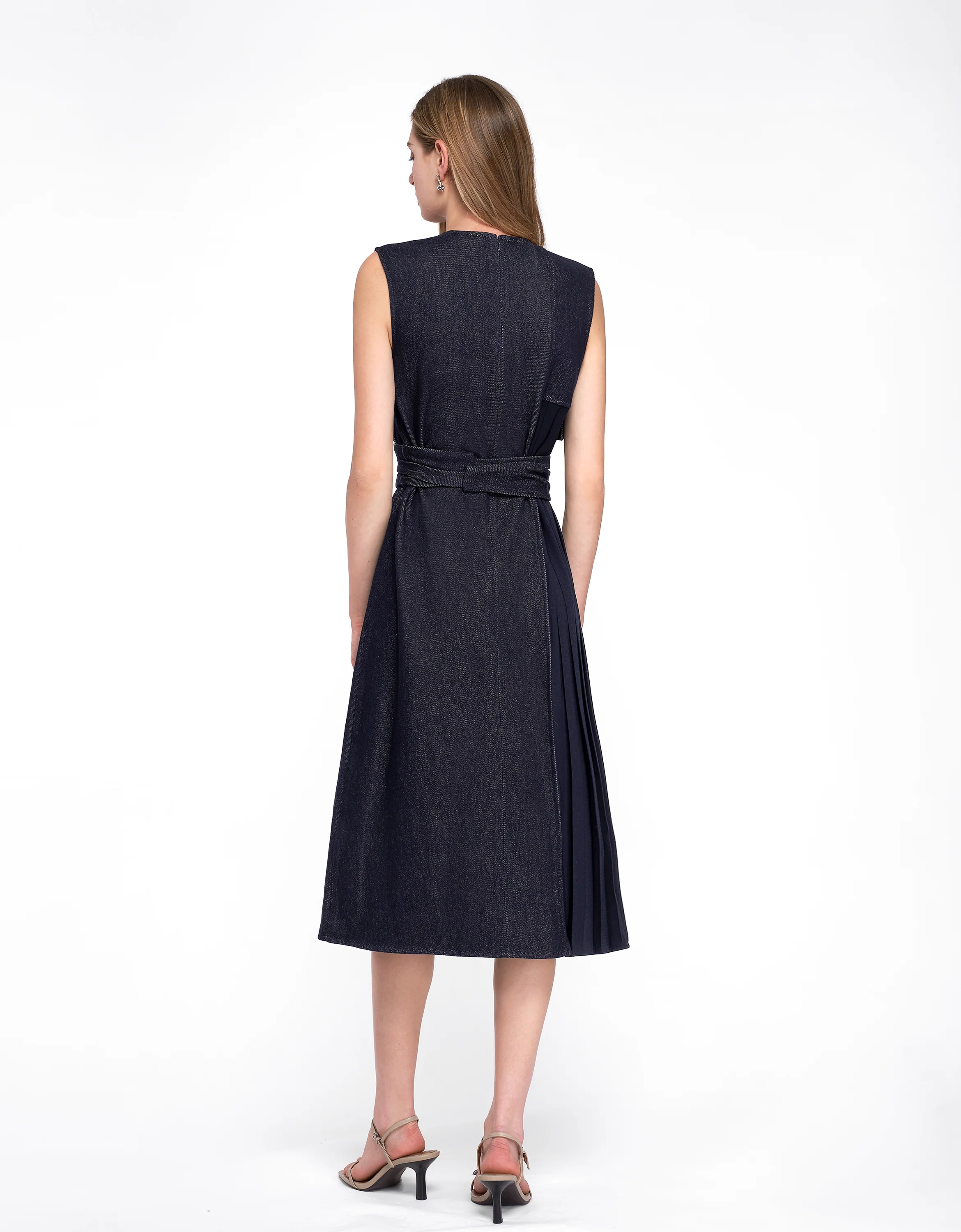 Pleated Panel Denim Midi Dress - Image 13