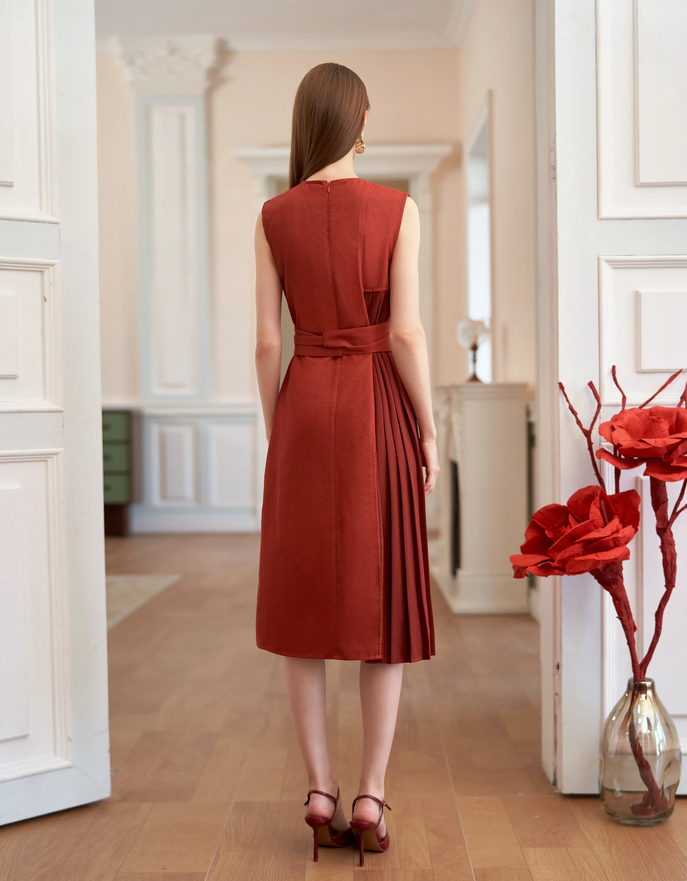 Pleated Panel Denim Midi Dress - Image 3