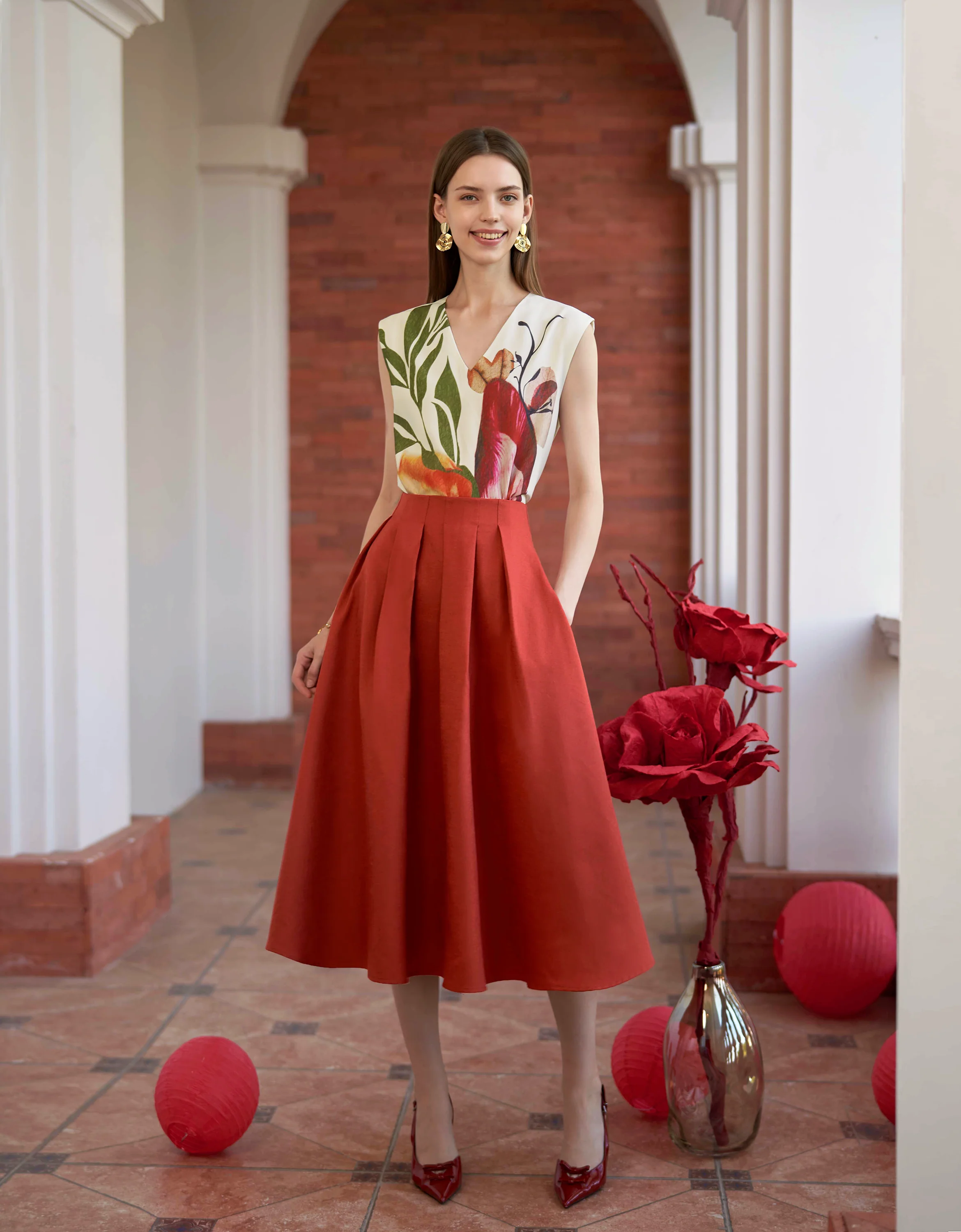 Pleated Waist A-line Skirt - Image 3