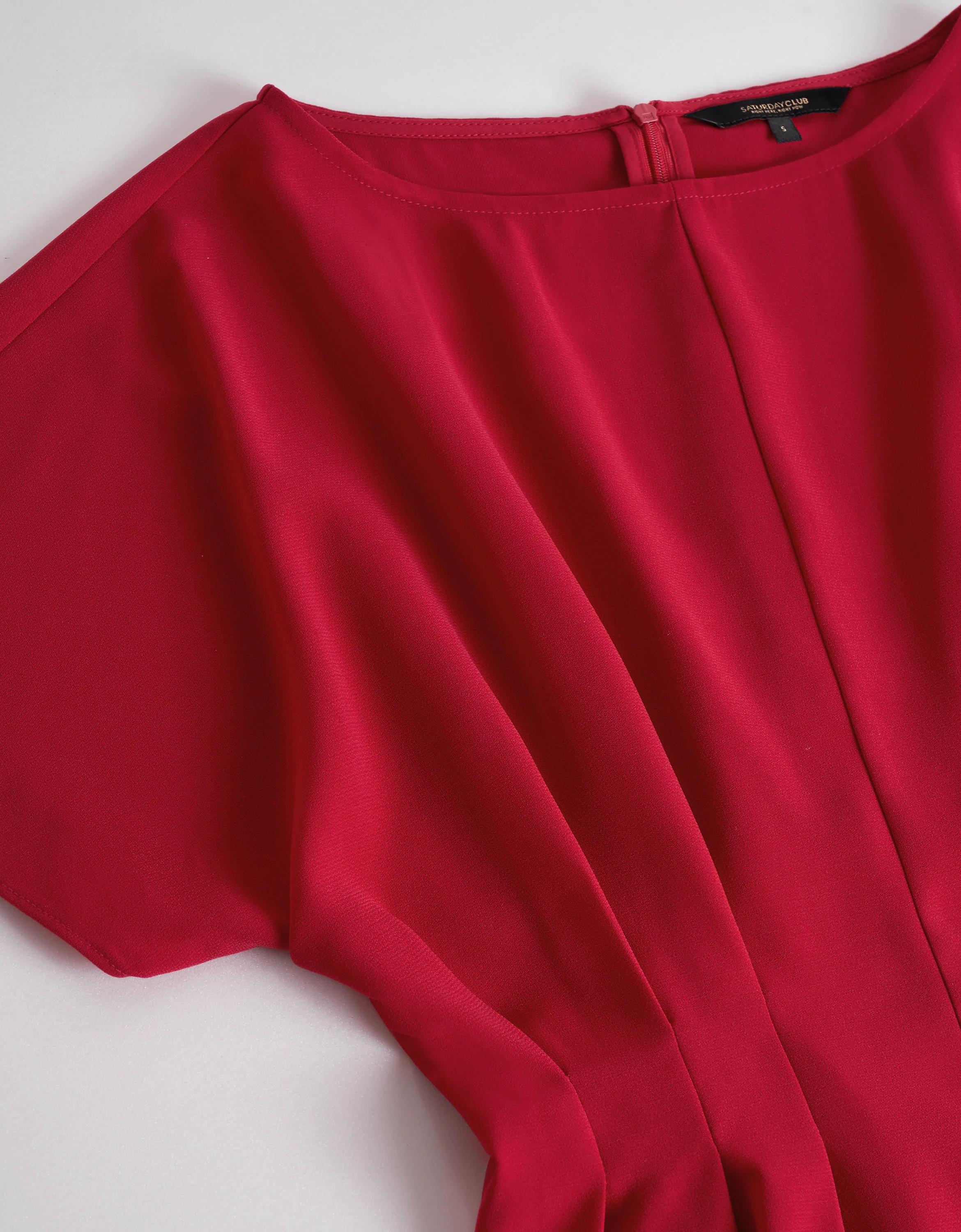 Pleated Waist Round Neck Short Sleeve Top - Image 5