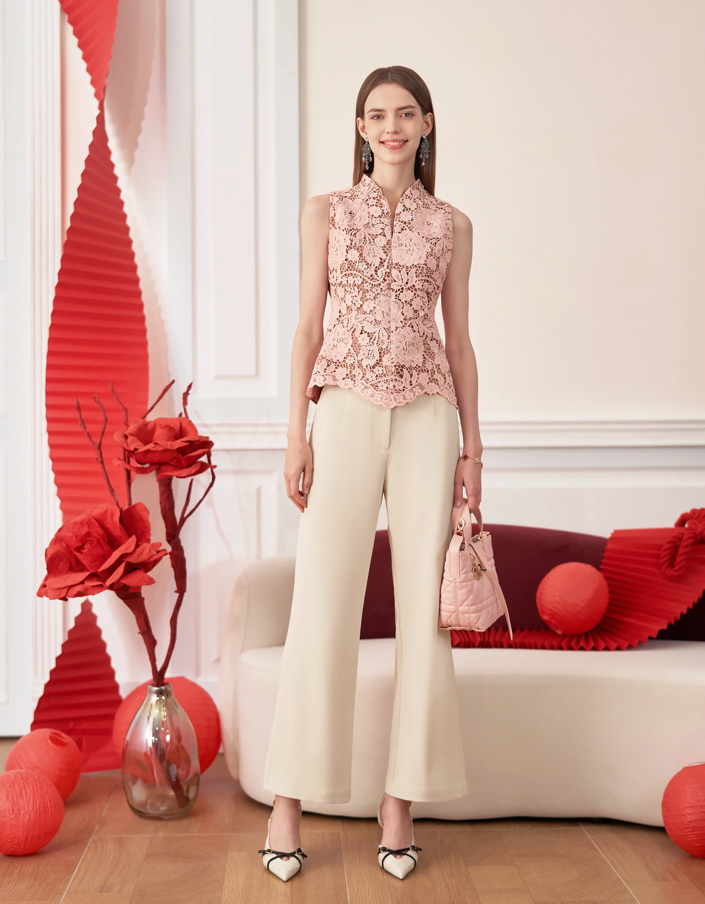 Pleated Wide-leg Suit Trousers