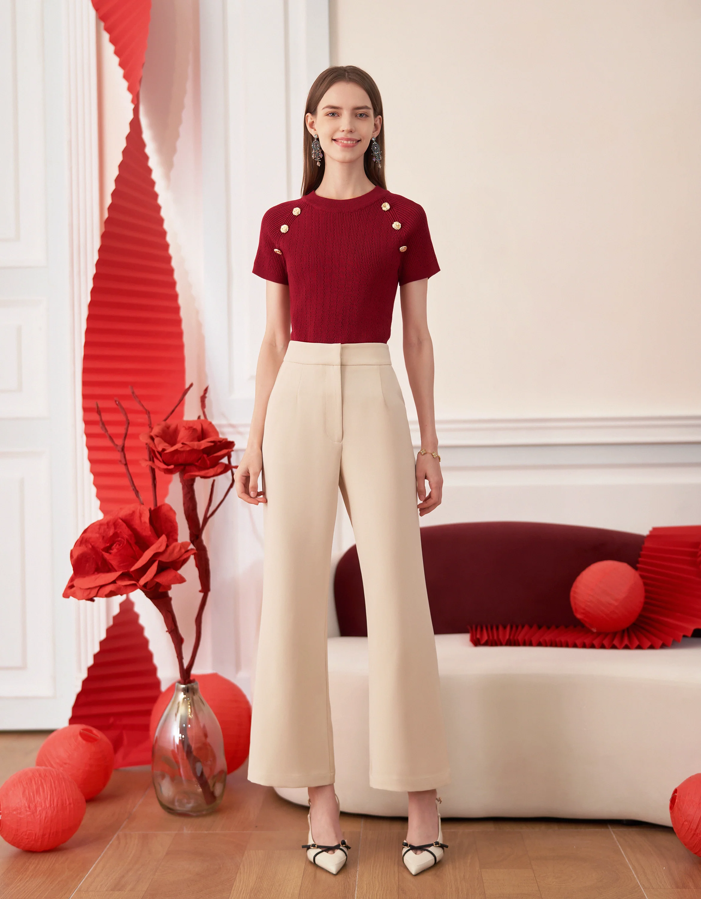 Pleated Wide-leg Suit Trousers - Image 2