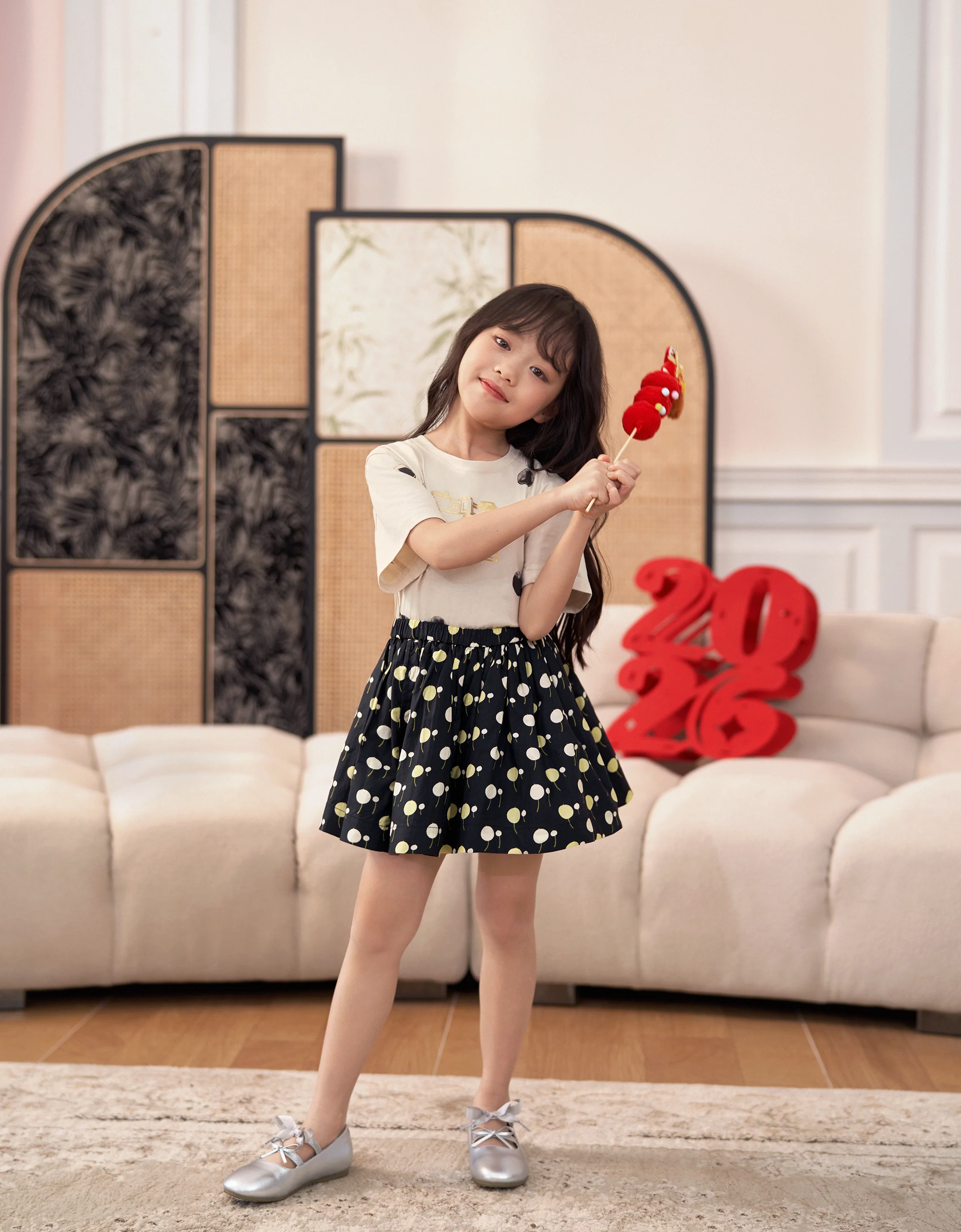 Polka Dot Cherry Print Skirt