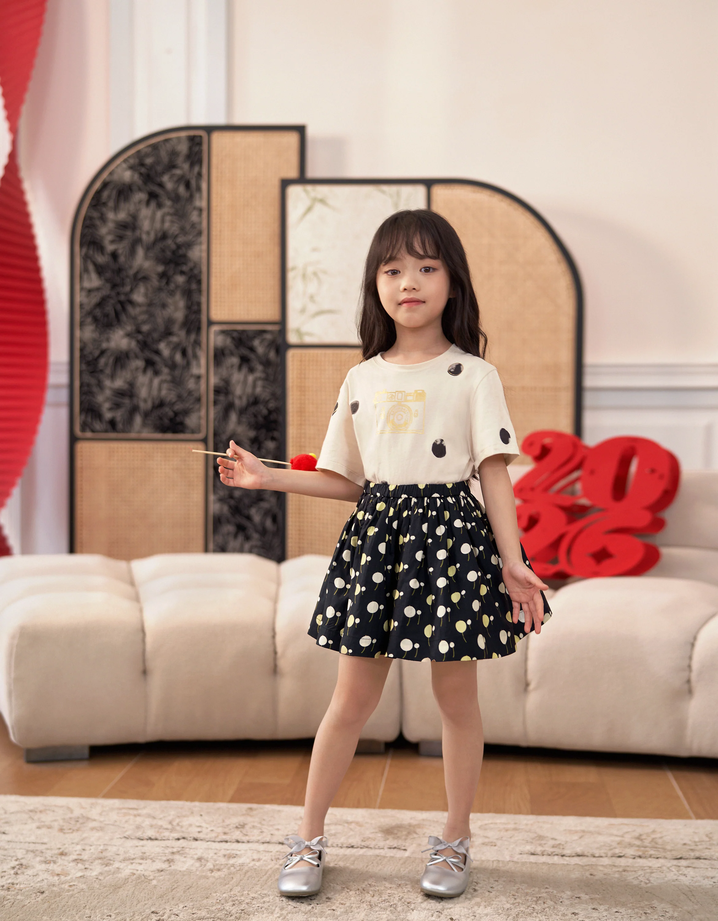 Polka Dot Cherry Print Skirt - Image 2