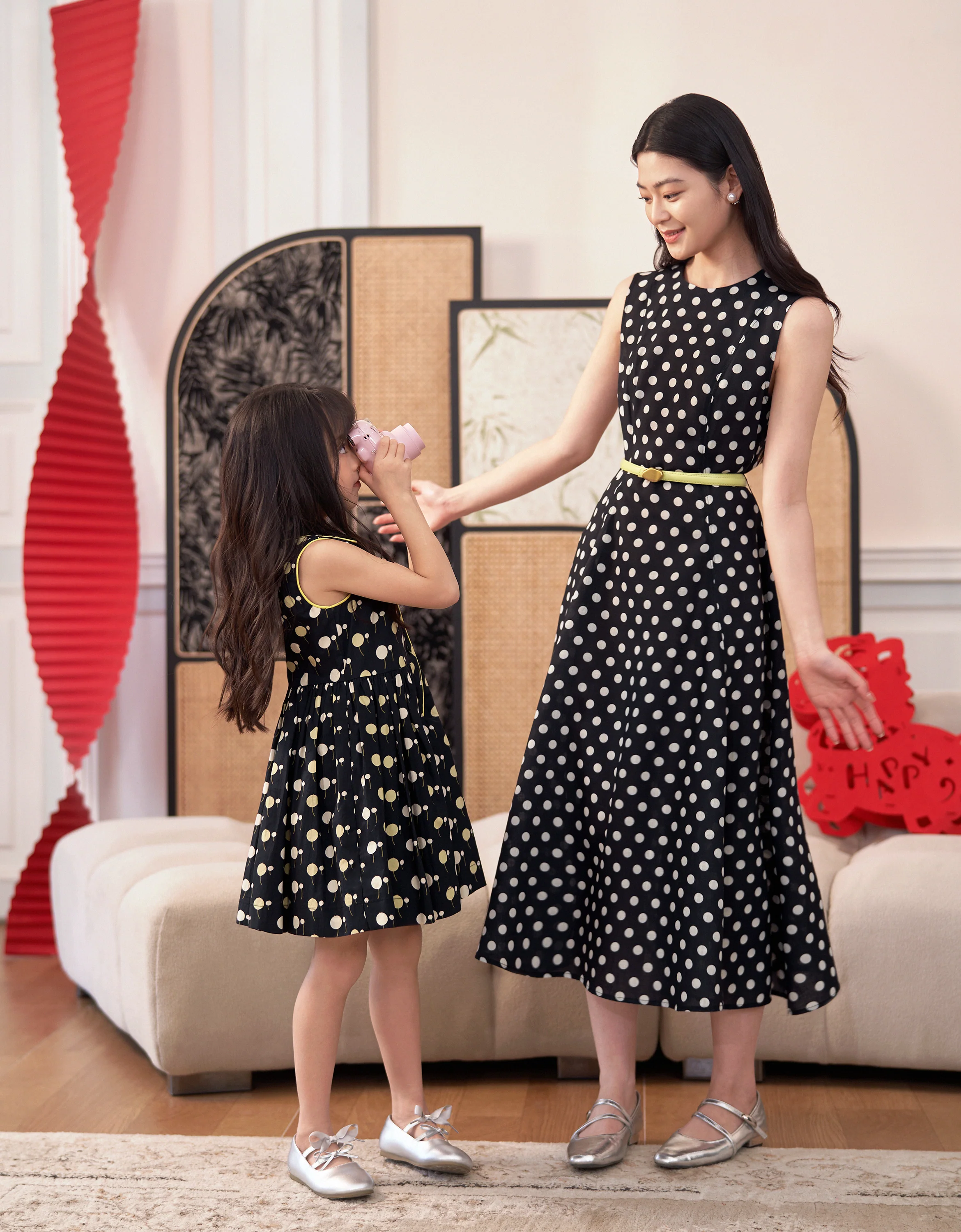 Polka Dot Round Neck Sleeveless Dress - Image 2