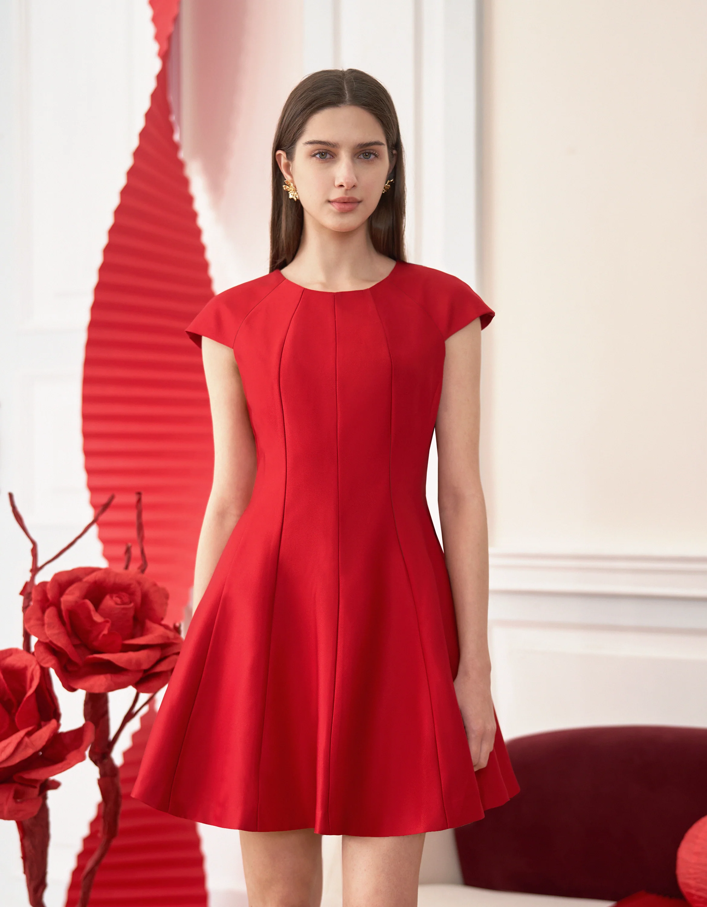 Raglan Sleeves Round Neck Short Dress - Image 4