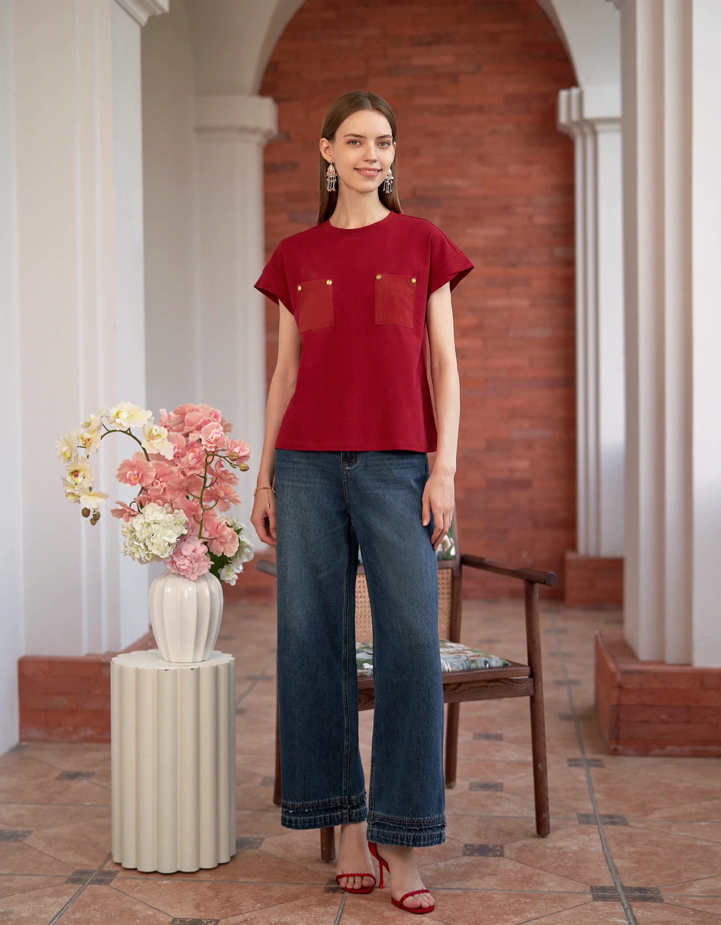 Raw Edge Trim Wide-leg Jeans