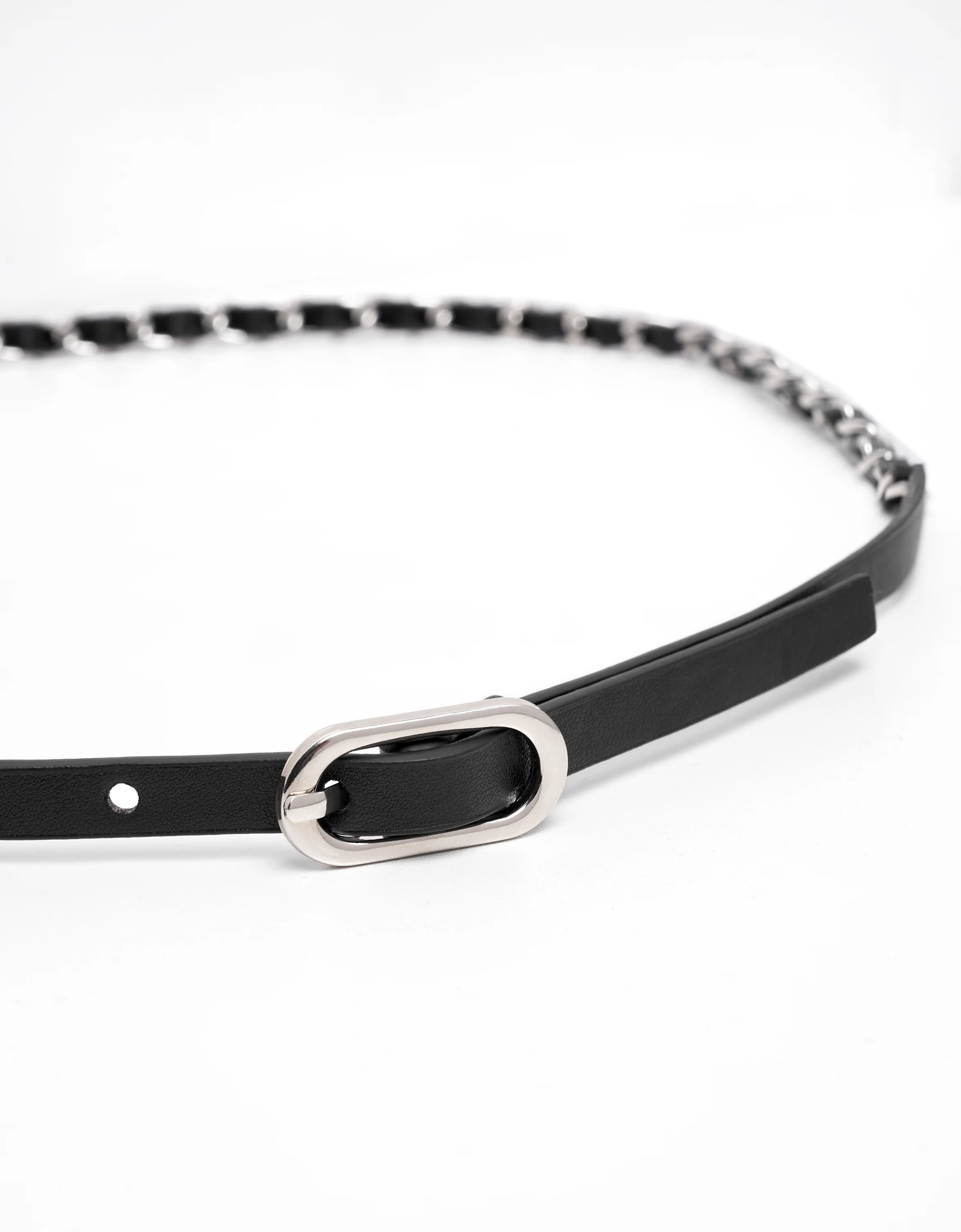 Rectangular Buckle Metal Chain Leather Belt - Image 2
