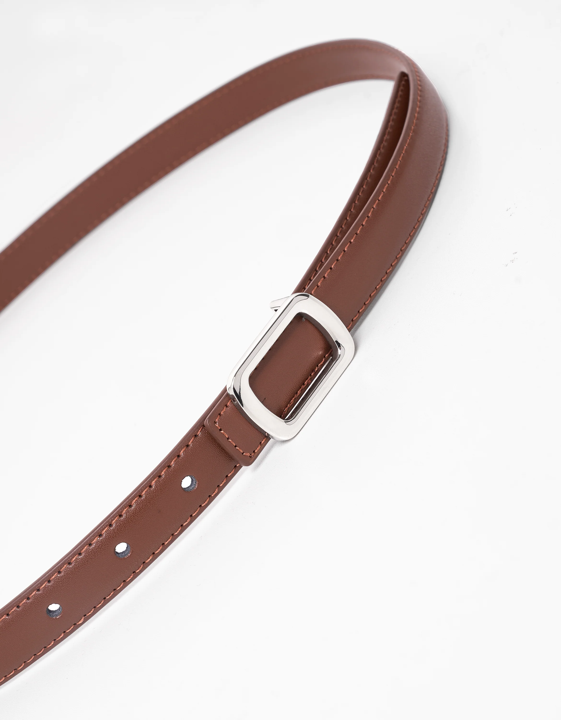 Rectangular Buckle Thin Leather Belt - Image 5