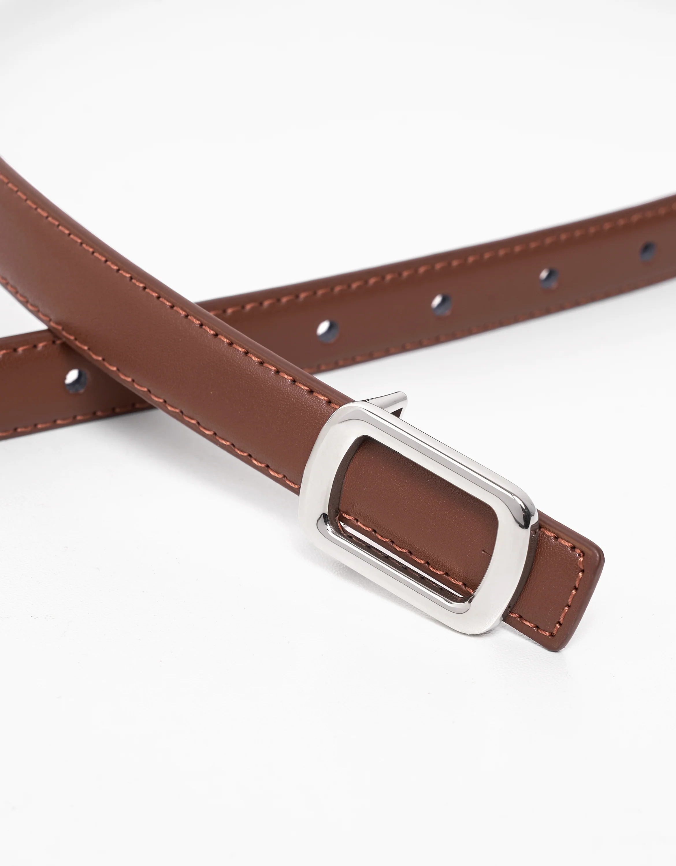 Rectangular Buckle Thin Leather Belt - Image 6