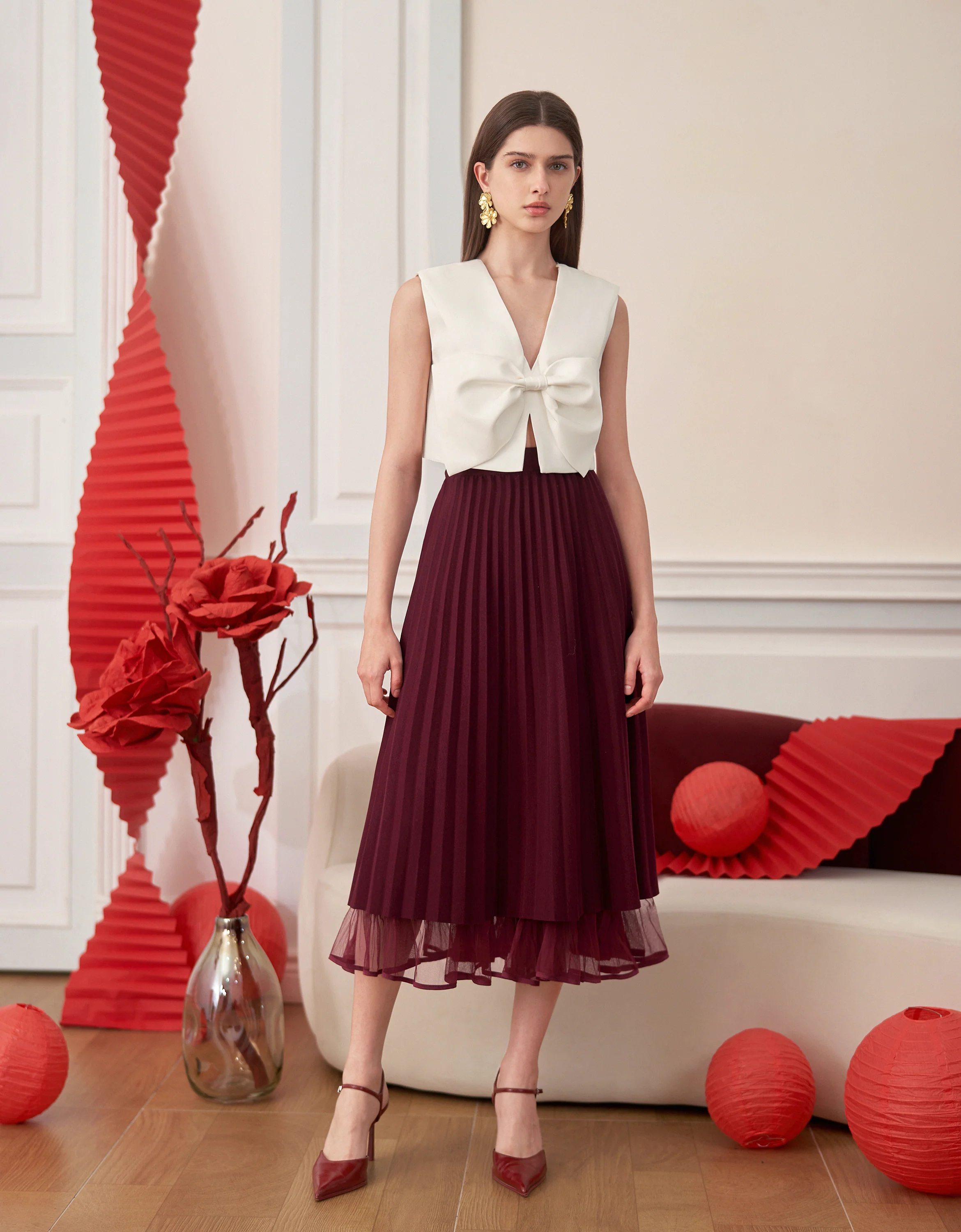 Reversible Pleated Midi Skirt