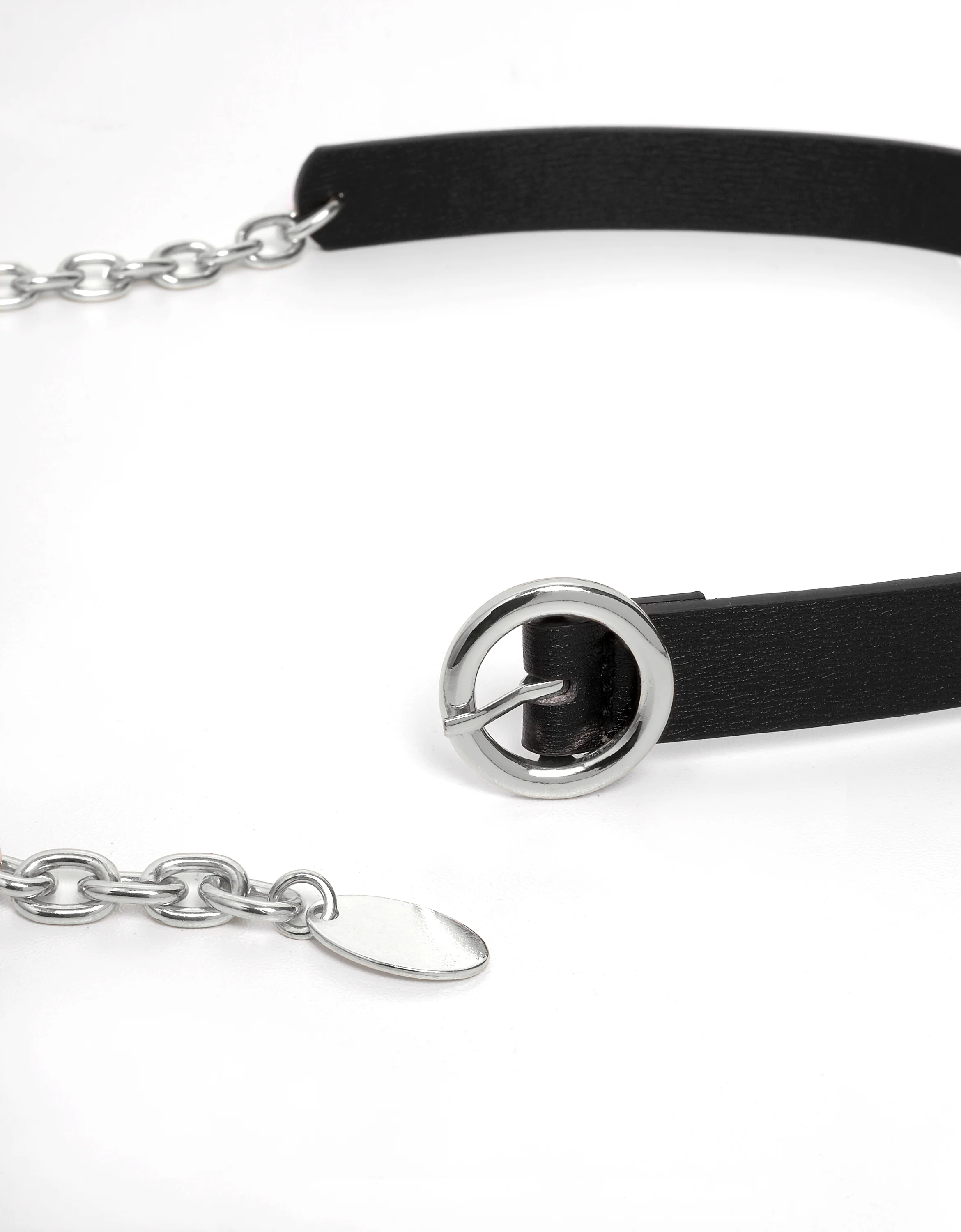 Round Buckle Metal Chain Leather Belt - Image 2