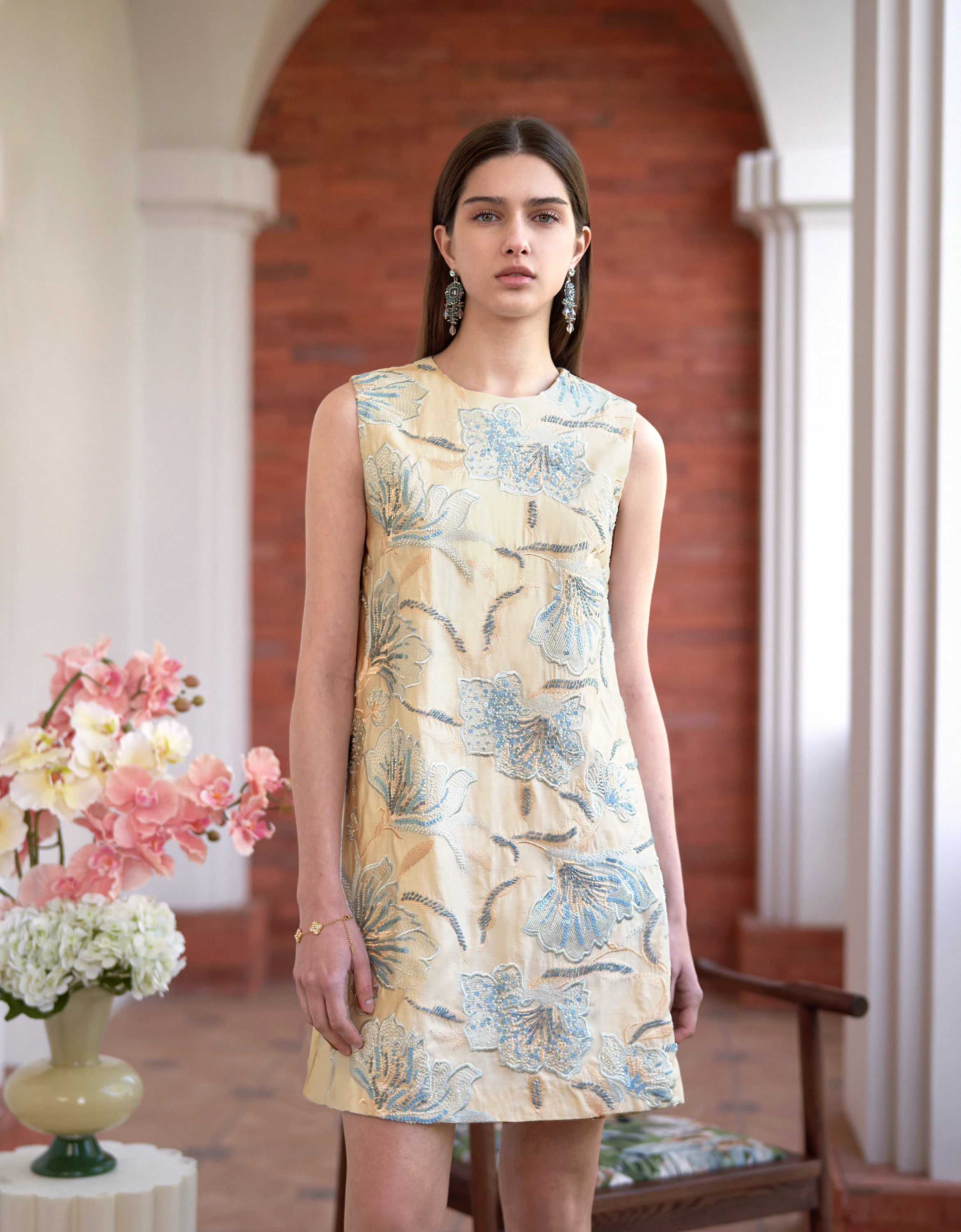 Round Neck Embroidered Sleeveless Dress