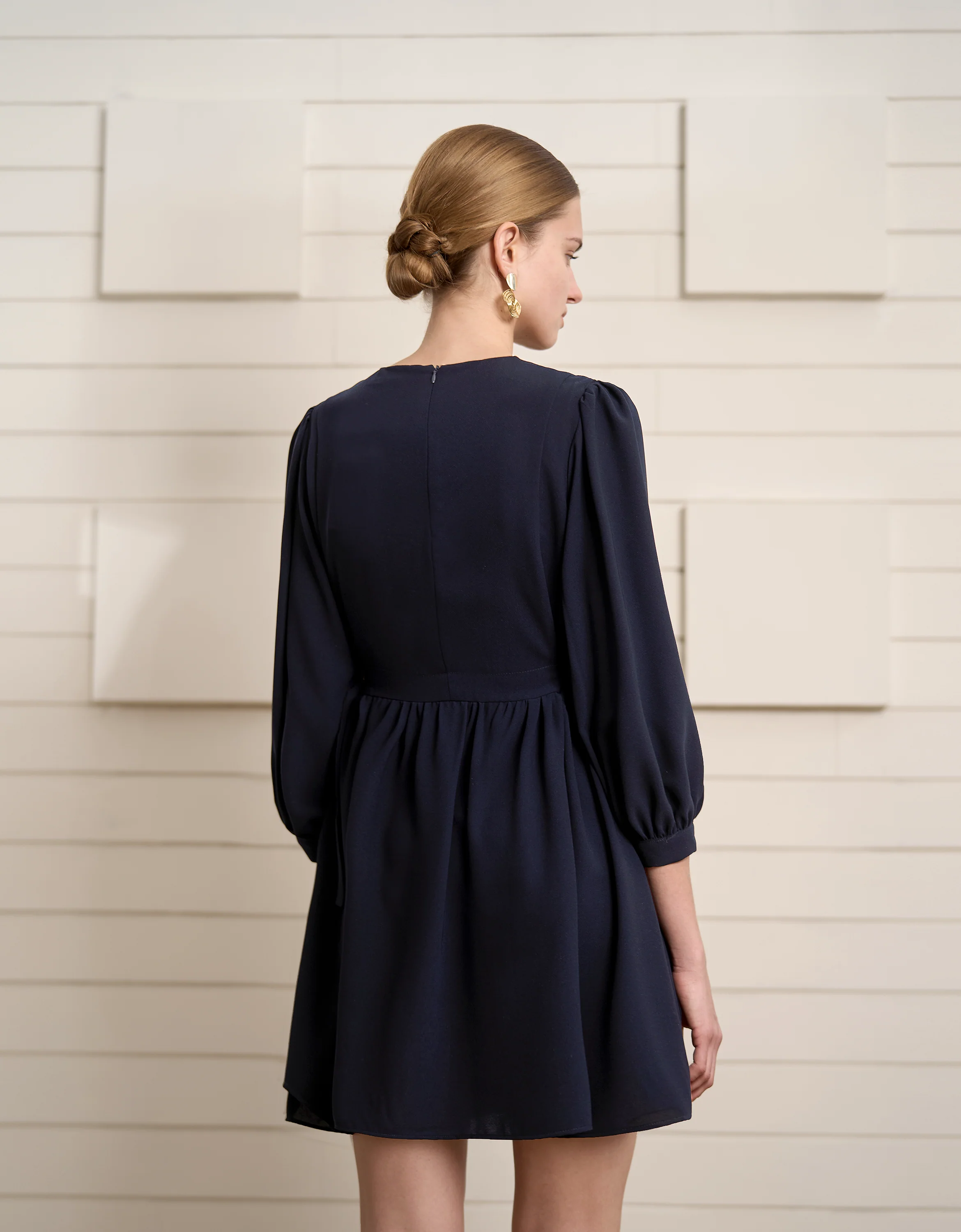 Round Neck Long Puff Sleeve Dress - Image 3
