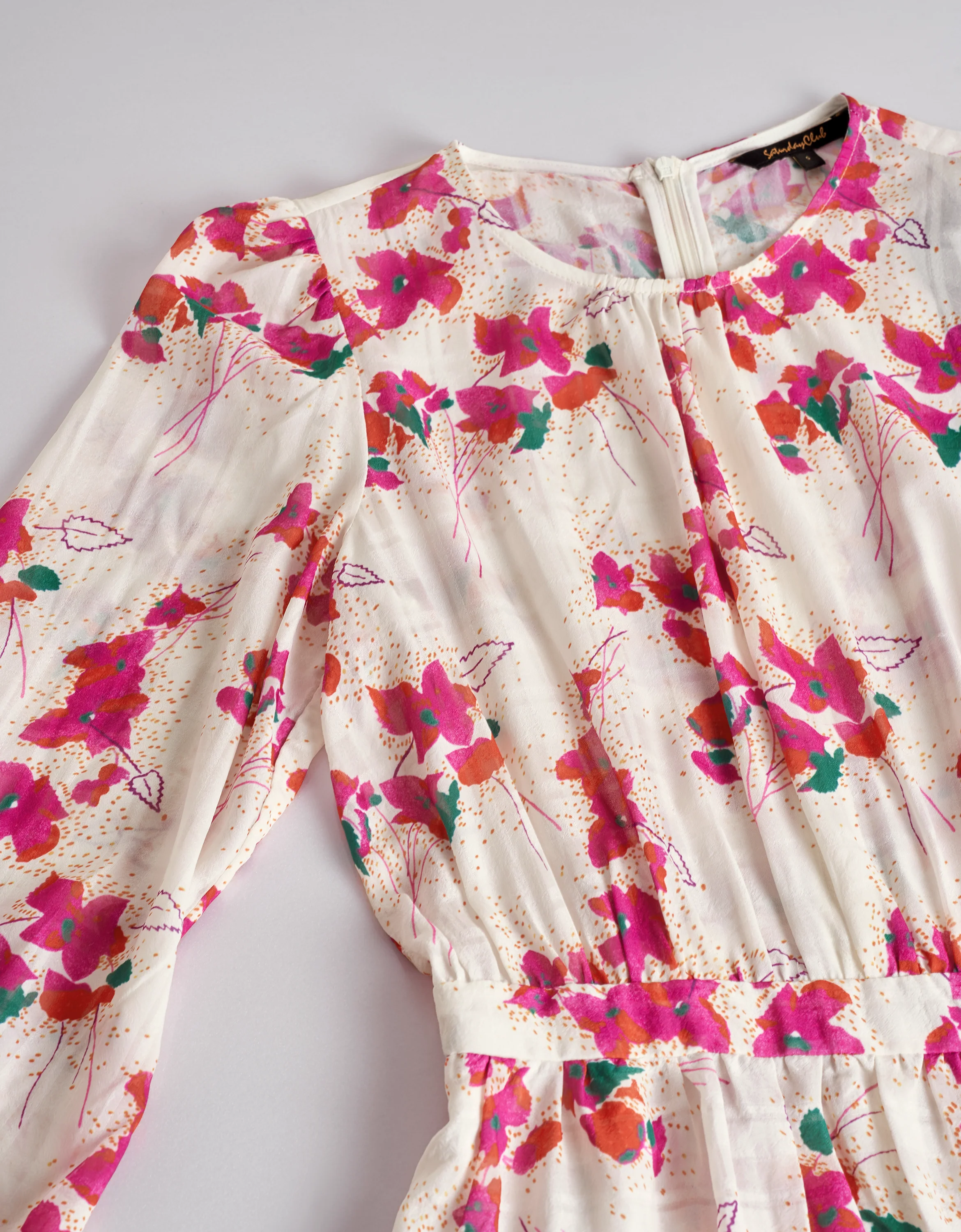 Round Neck Long Sleeve Tiered Floral Dress - Image 6