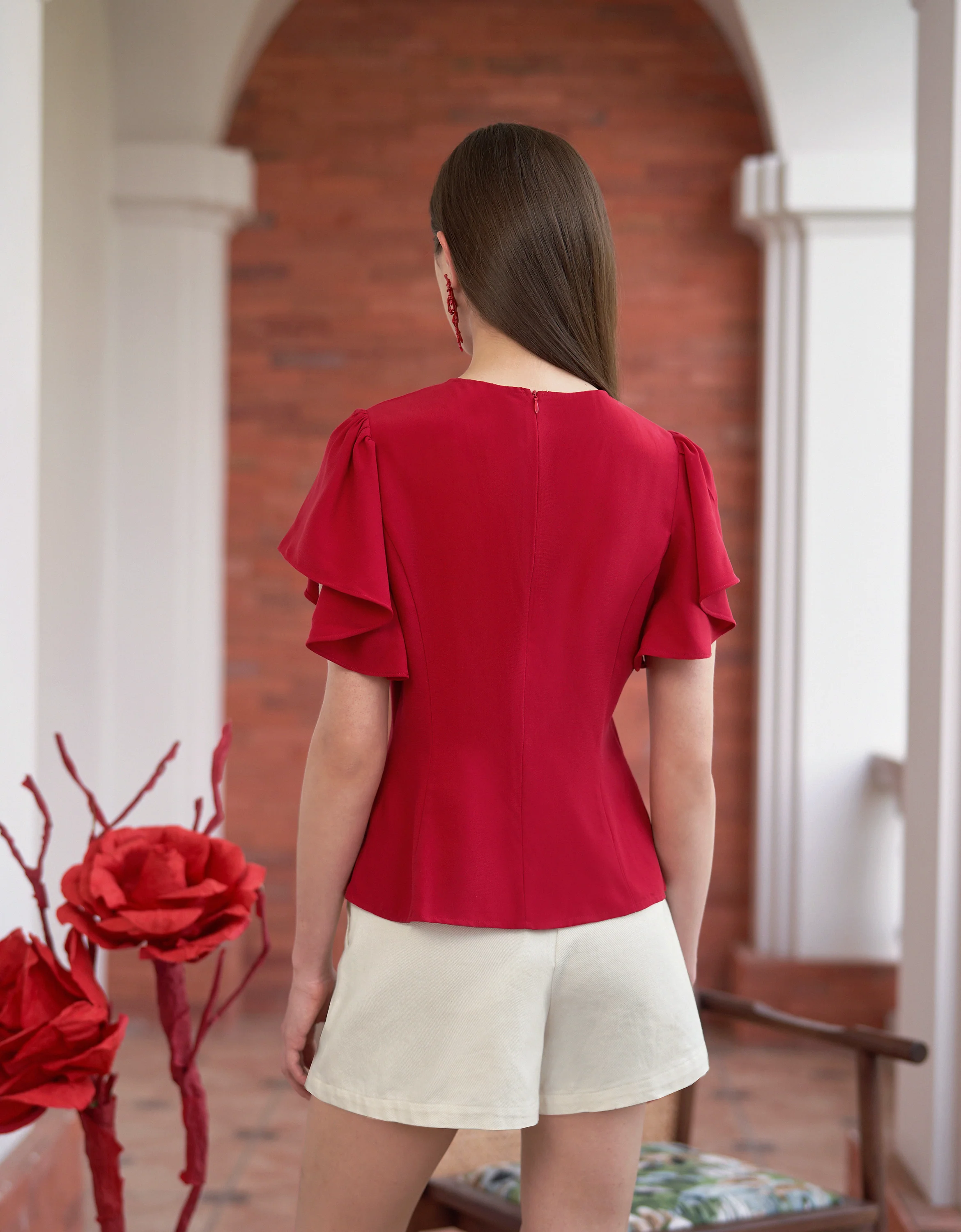 Round Neck Ruffle Sleeve Top - Image 3