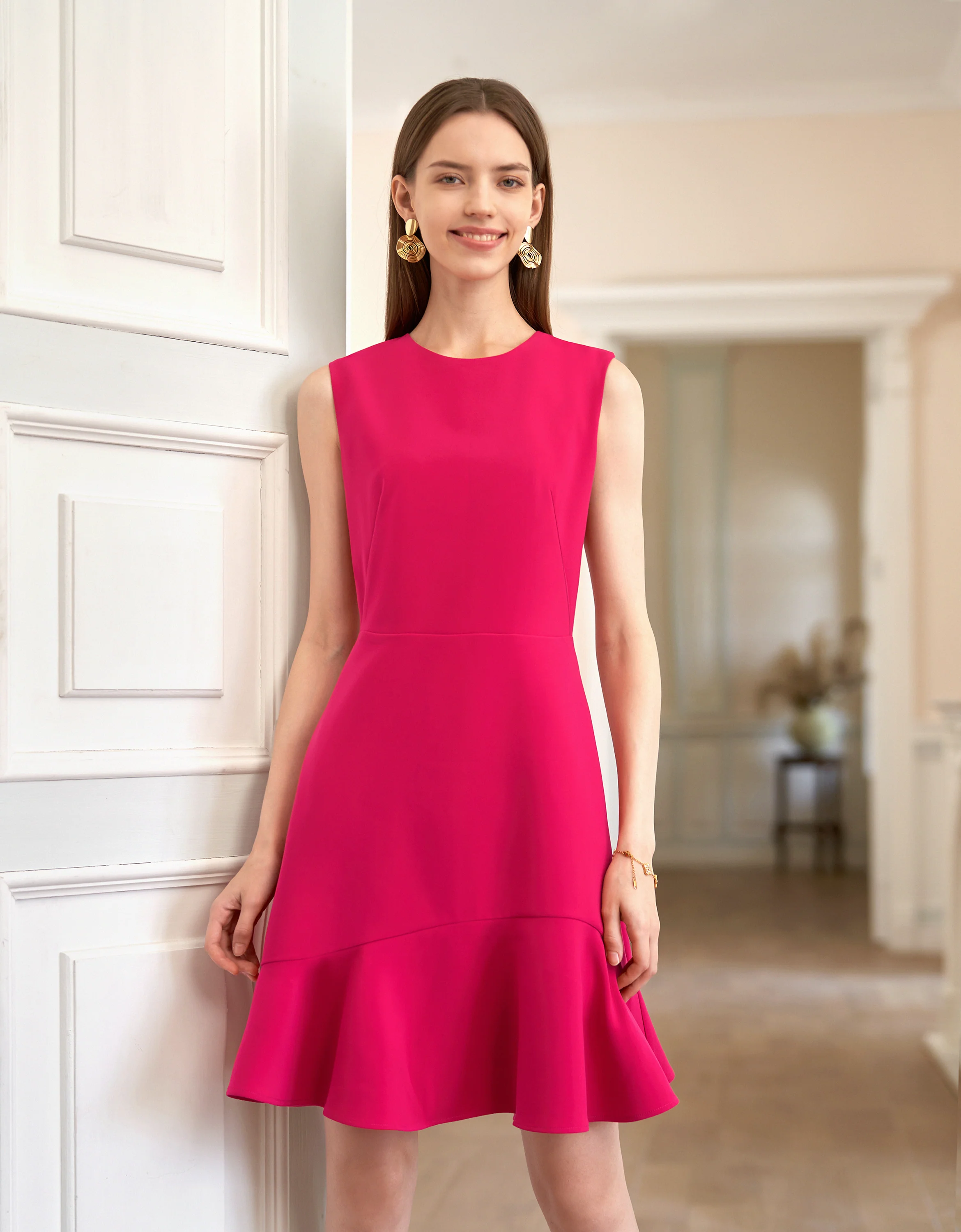 Round Neck Ruffled Hem Sleeveless Dress - Image 4