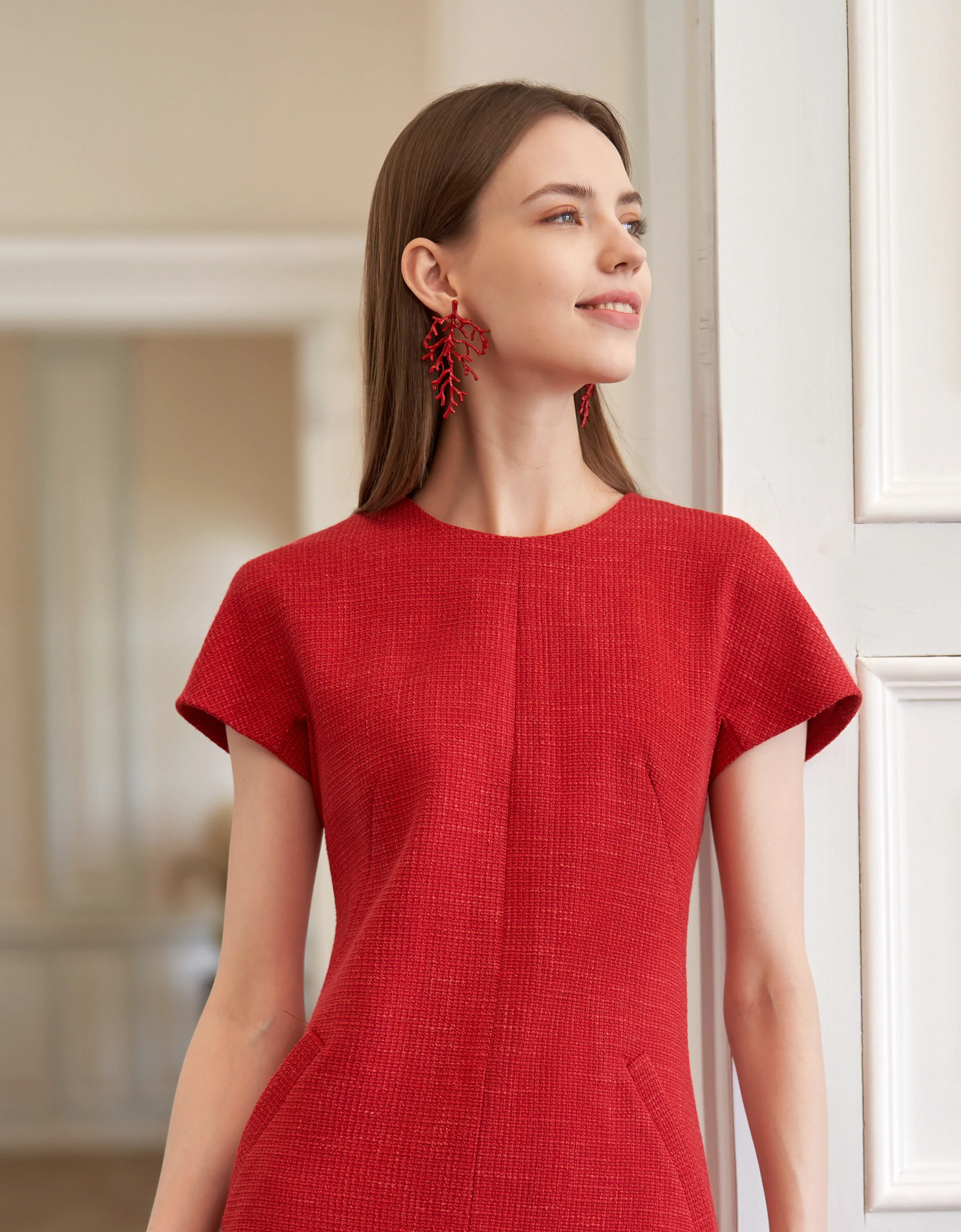 Round Neck Short Sleeve Tweed Dress - Image 4
