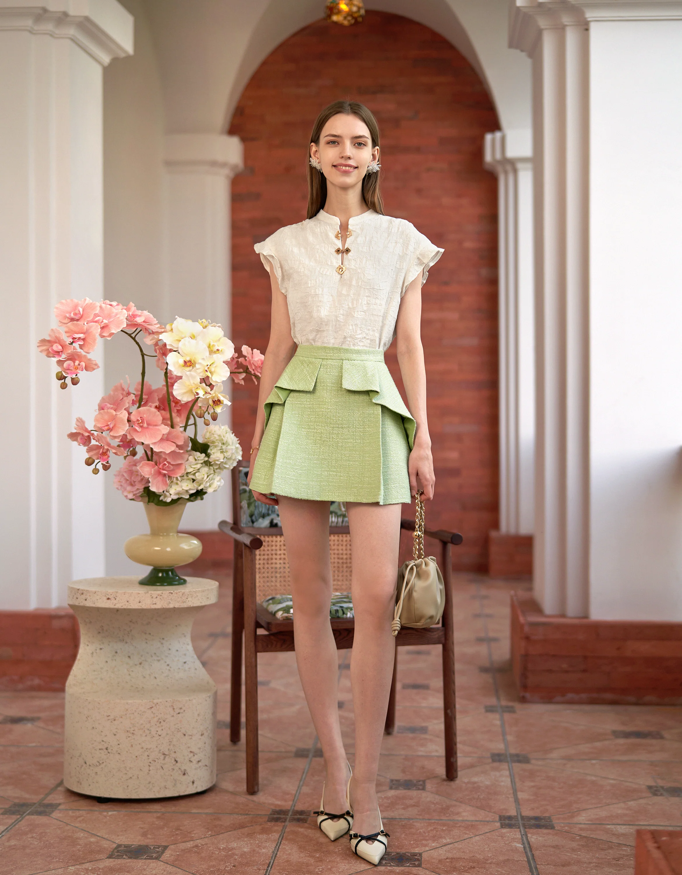 Ruffled Detail Textured A-line Skirt - Image 10