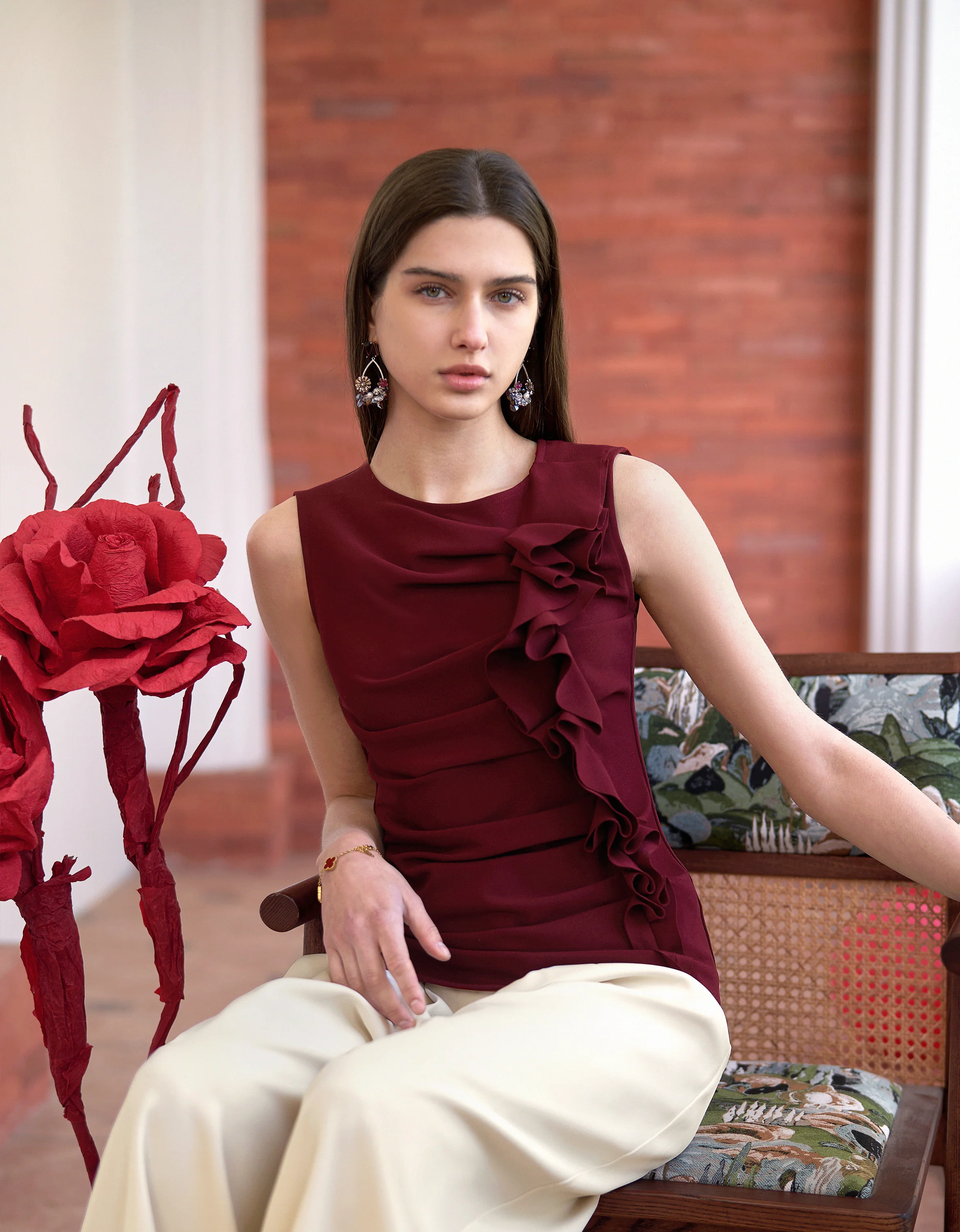 Ruffled Front Round Neck Sleeveless Top - Image 5