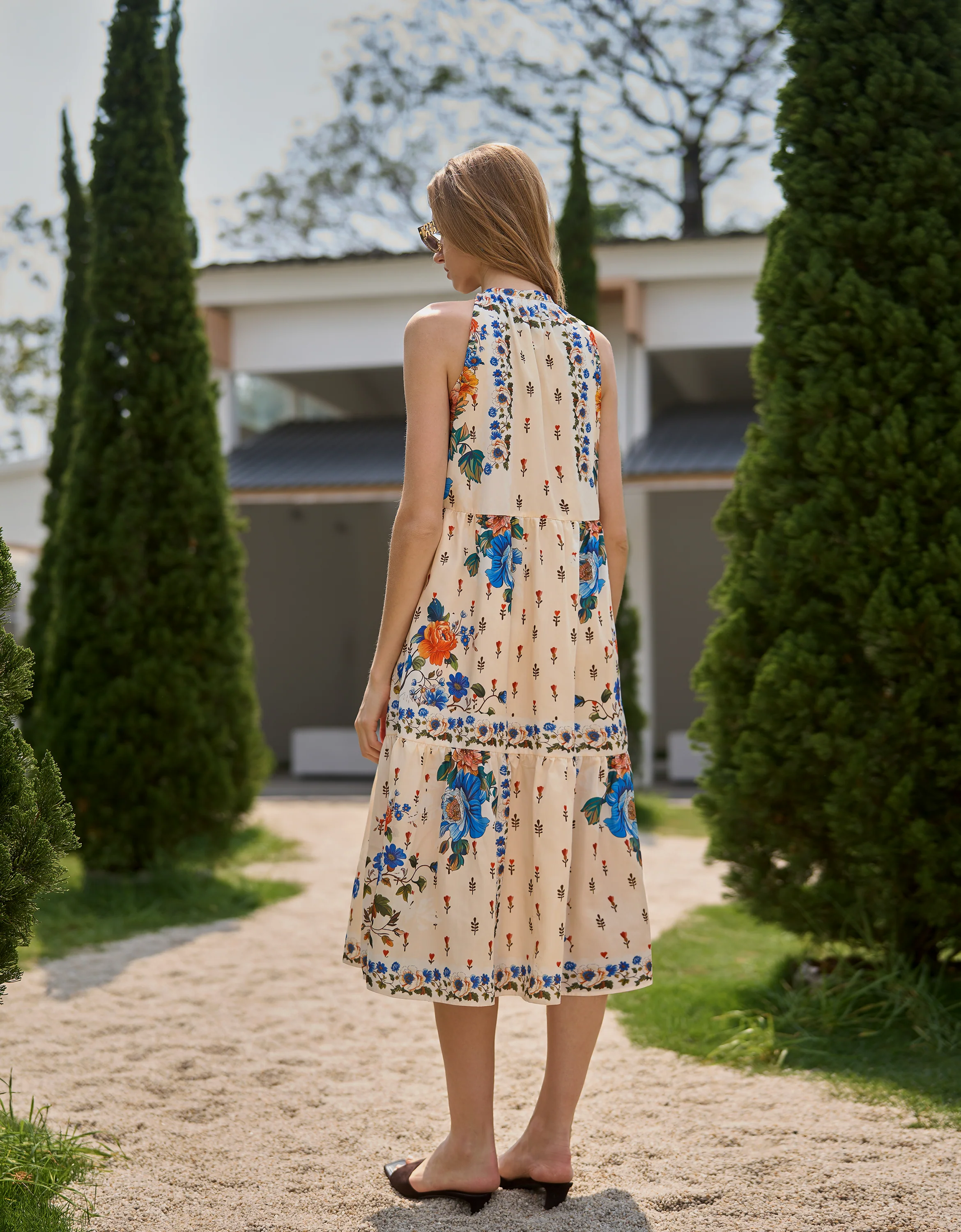 Ruffled Hem Button Front Floral Midi Dress - Image 3