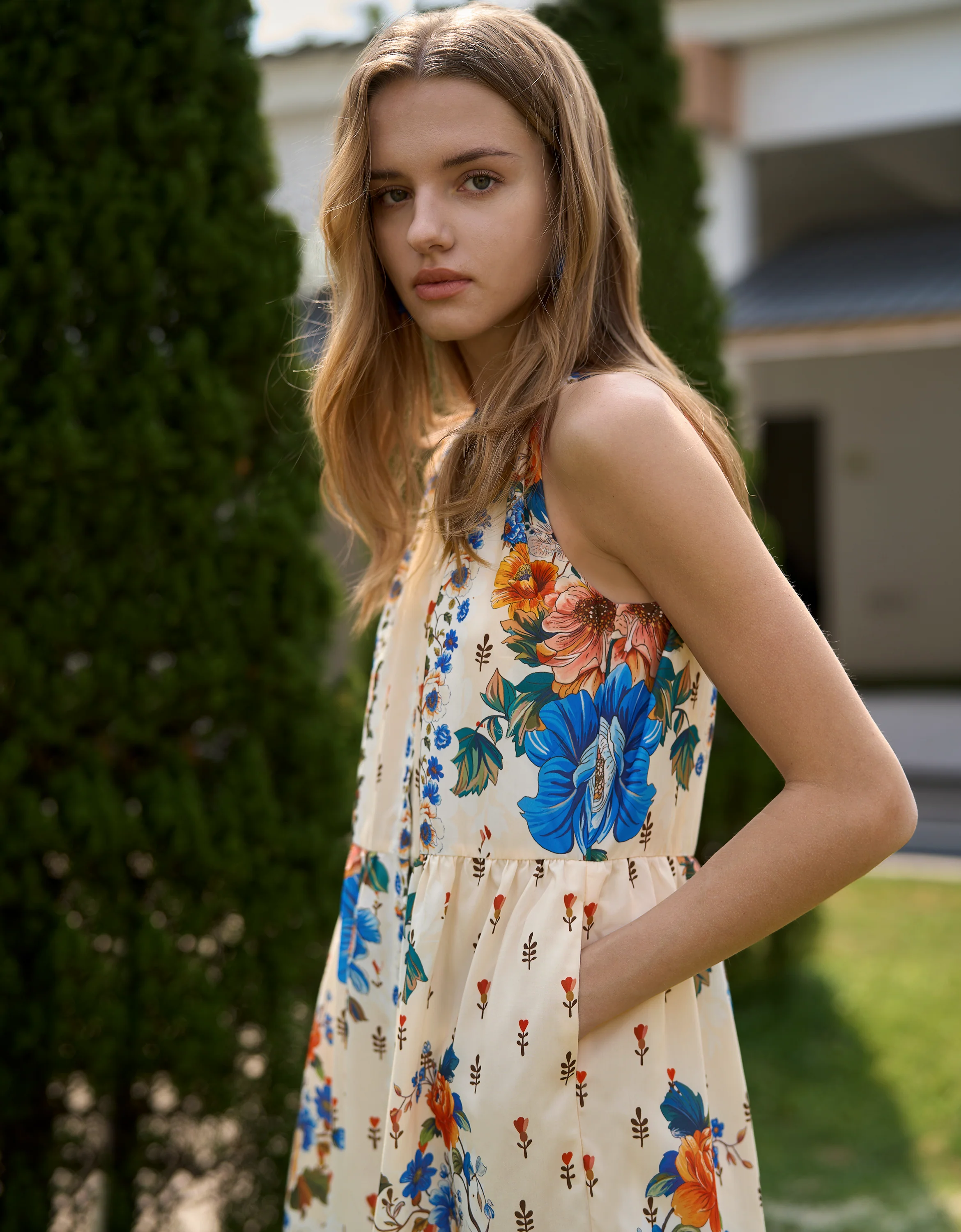 Ruffled Hem Button Front Floral Midi Dress - Image 4