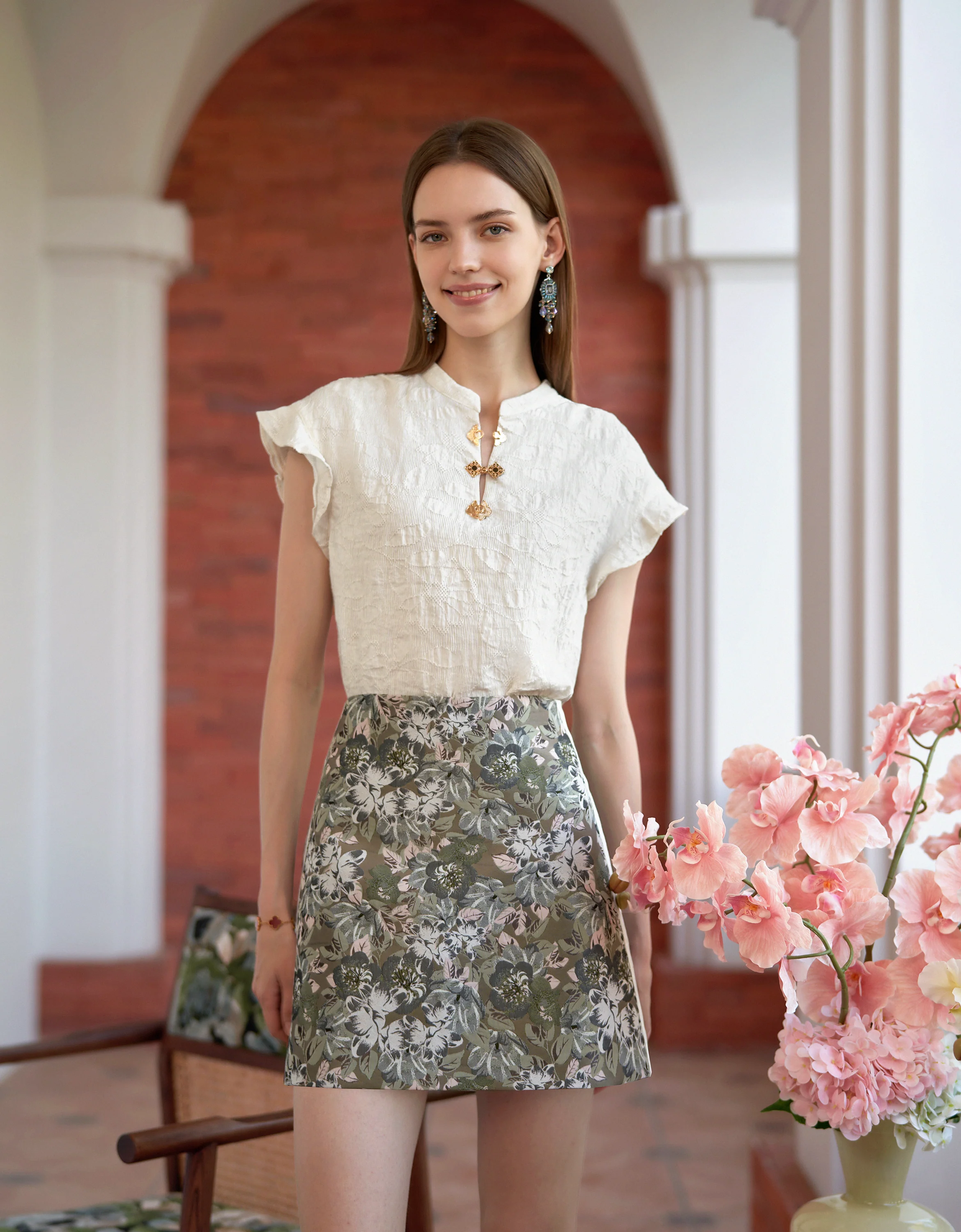 Ruffled Sleeve Textured Top