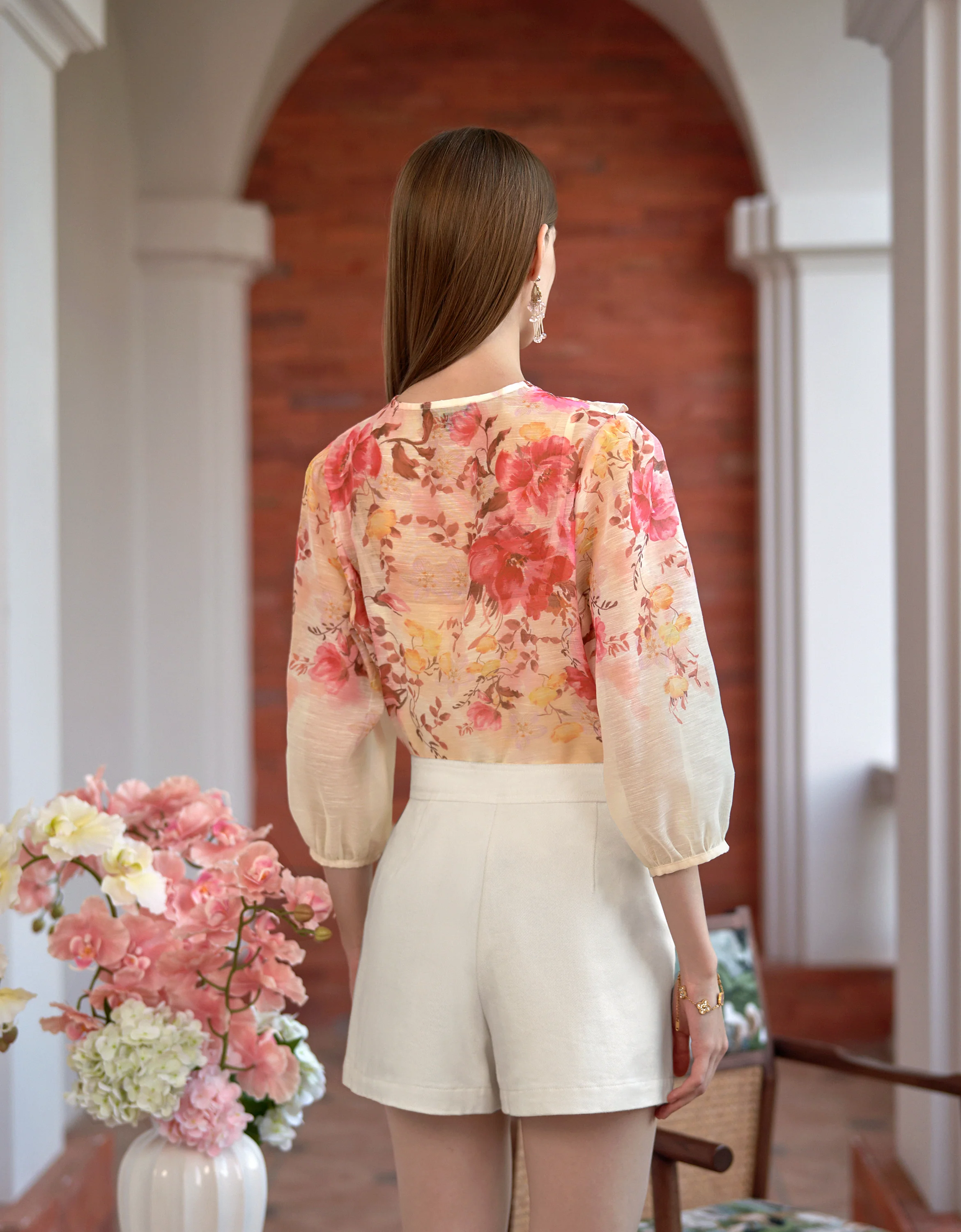 Semi-sheer Lace Trim Floral Shirt - Image 15