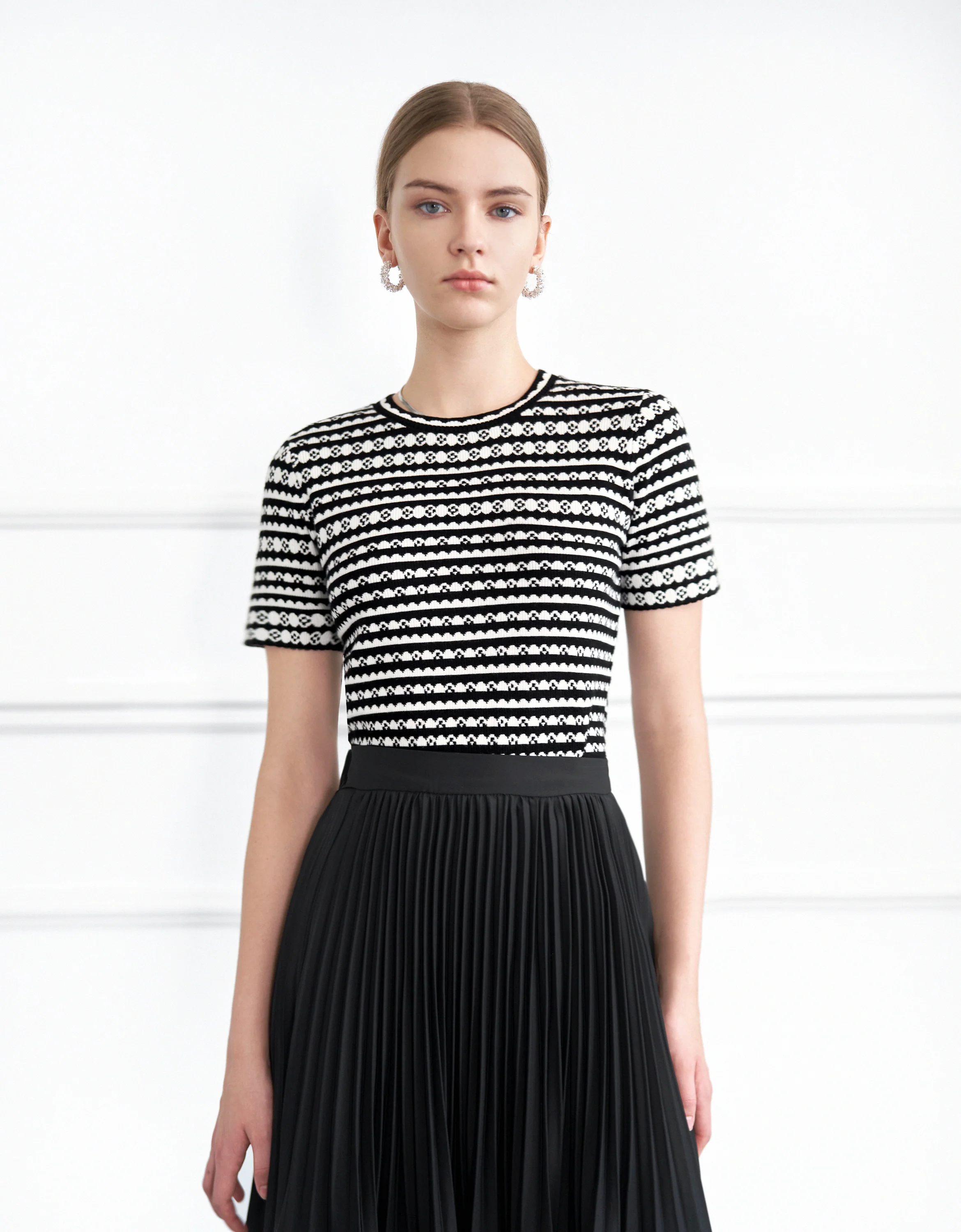 Short Sleeve Jacquard Stripe Top - Image 2
