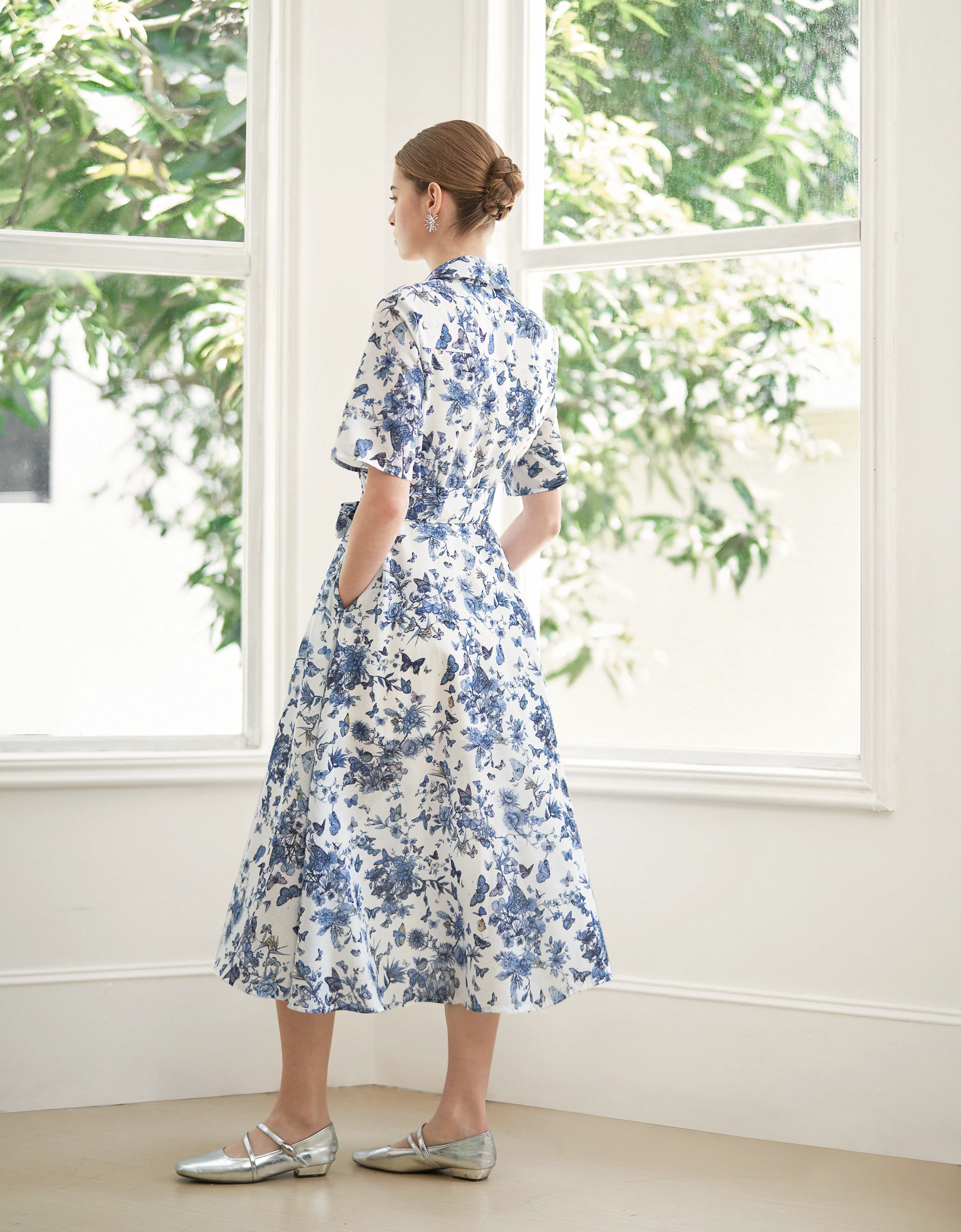 Short Sleeve Printed Midi Shirt Dress - Image 2