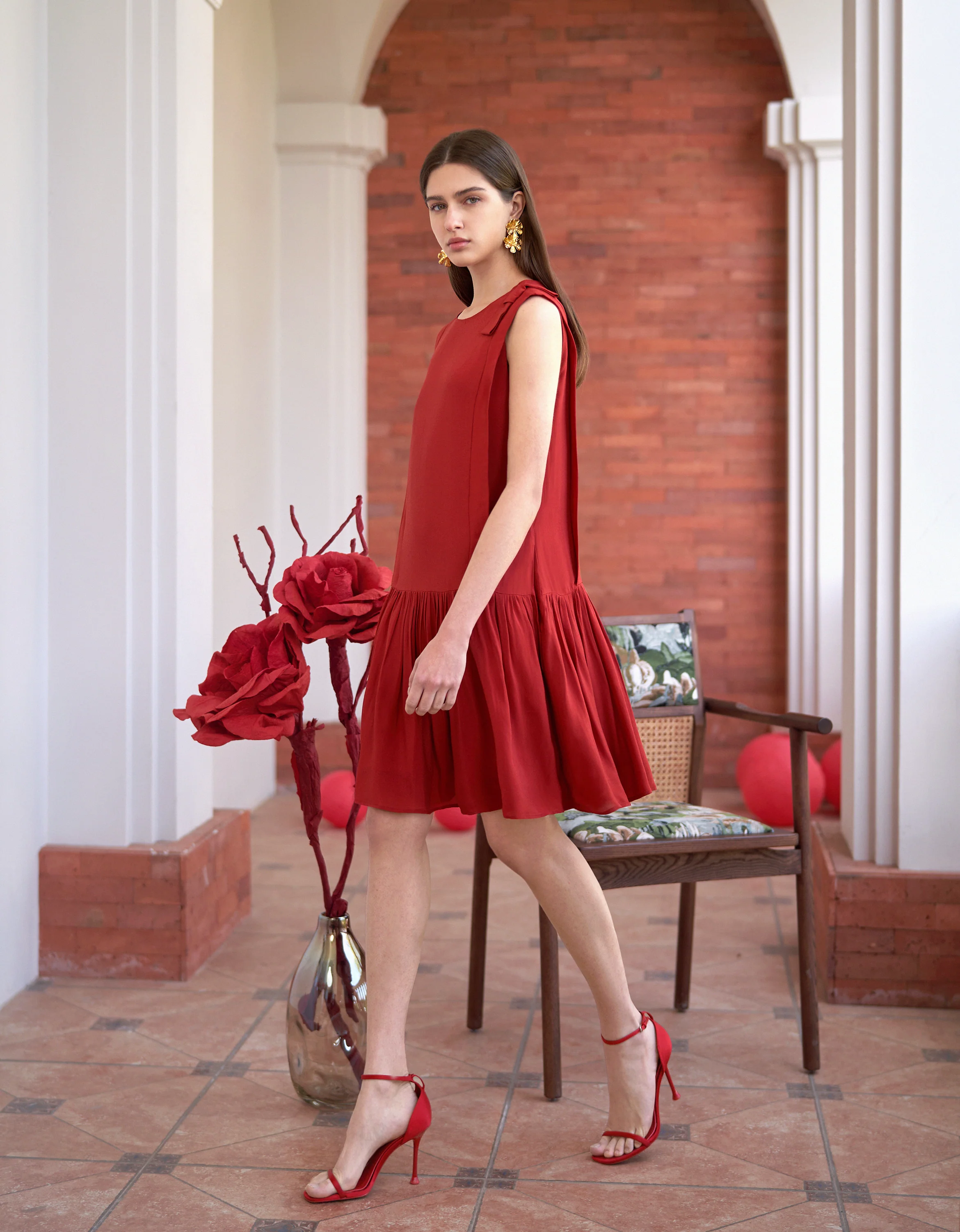 Shoulder Bow Ruffled Hem Sleeveless Dress - Image 5