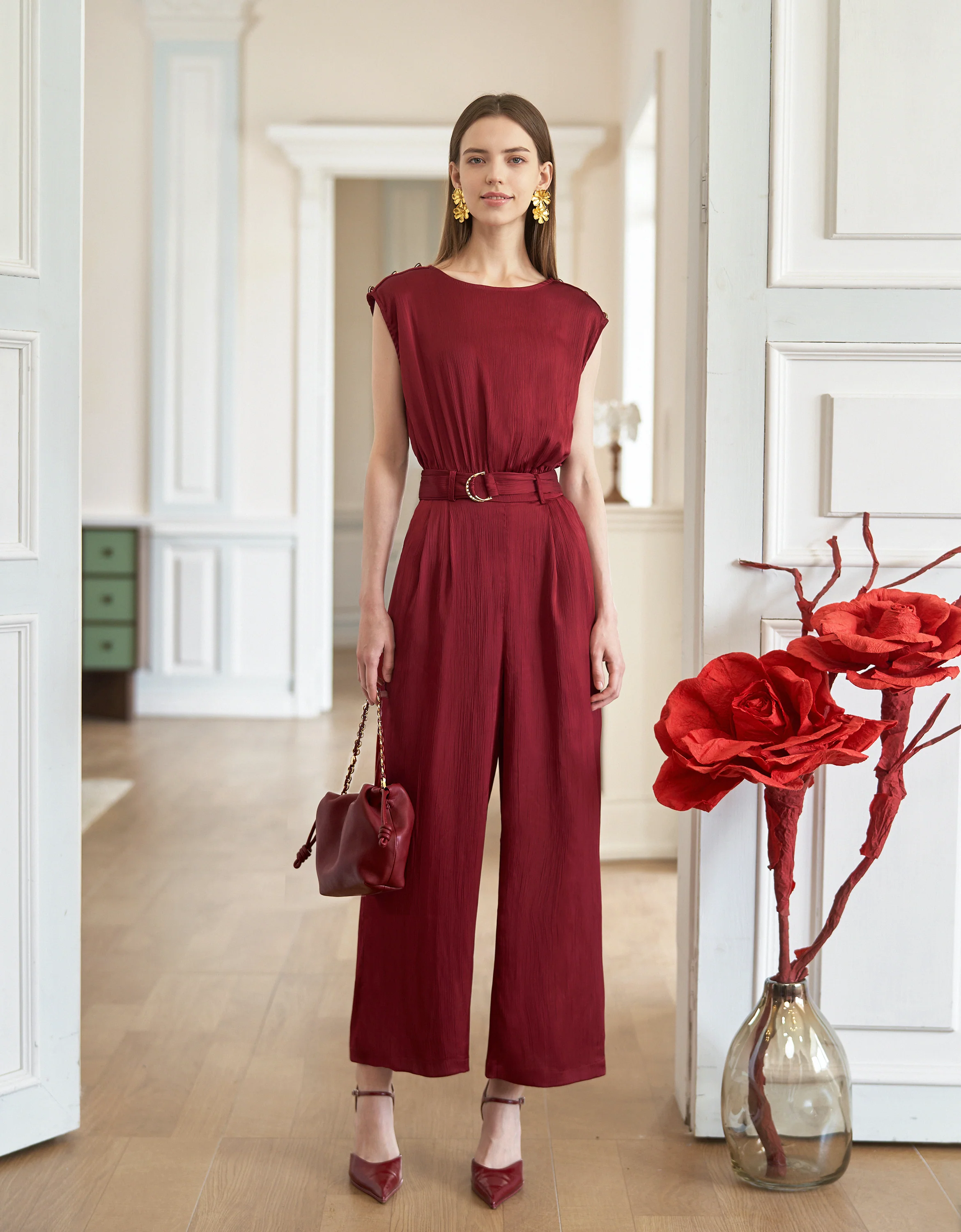 Shoulder Buttons Round Neck Jumpsuit