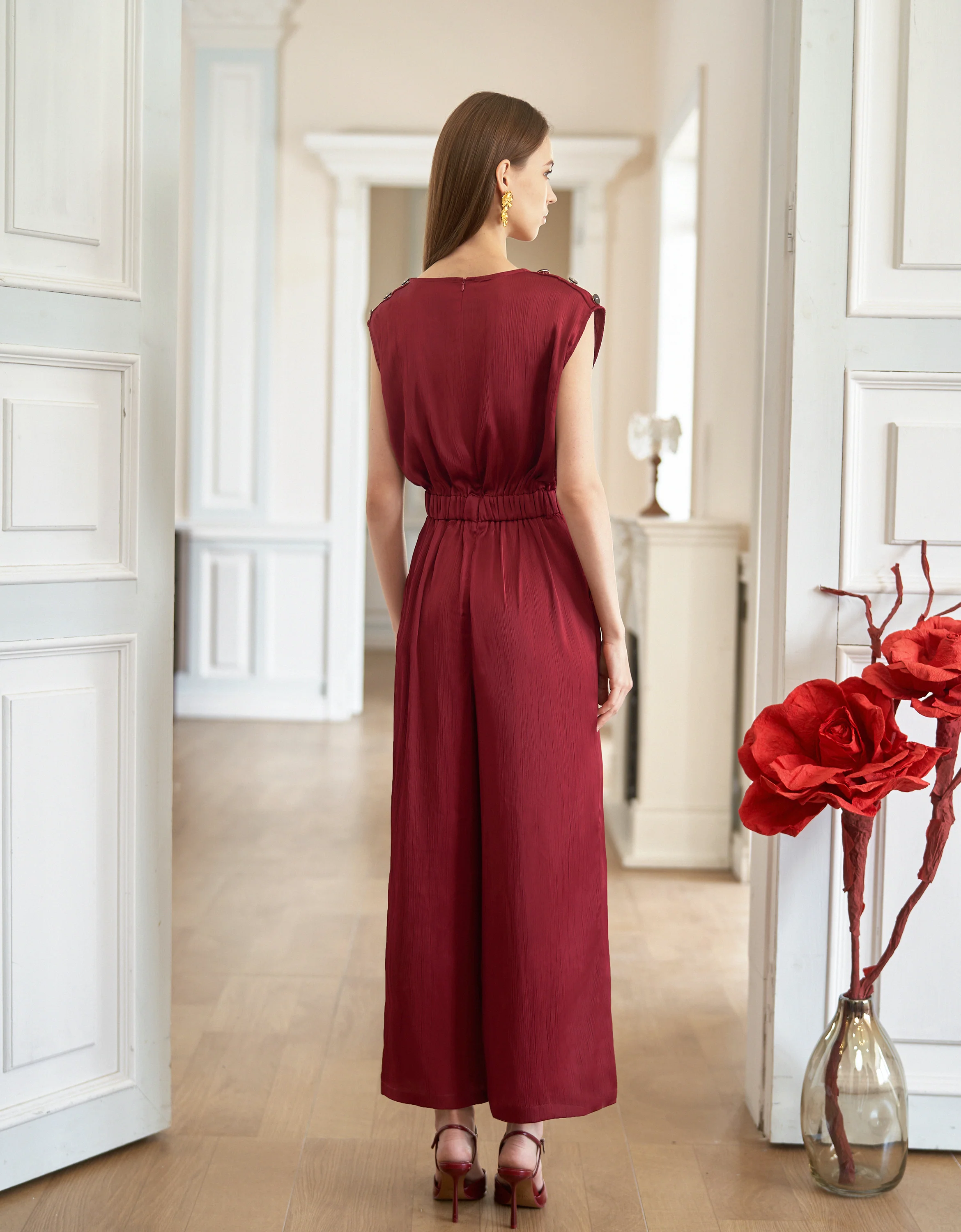Shoulder Buttons Round Neck Jumpsuit - Image 2