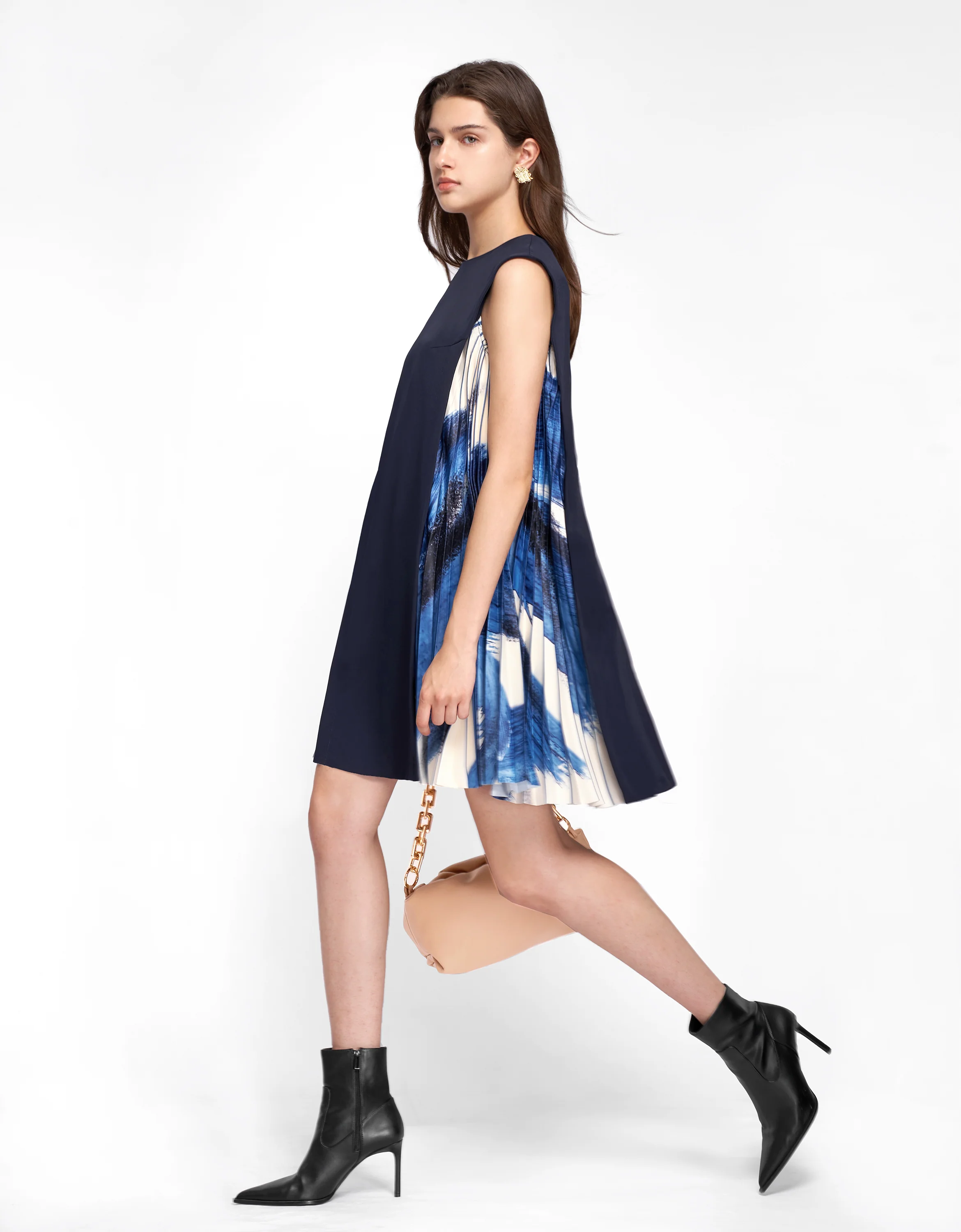 Side Printed Pleated Shift Dress - Image 105