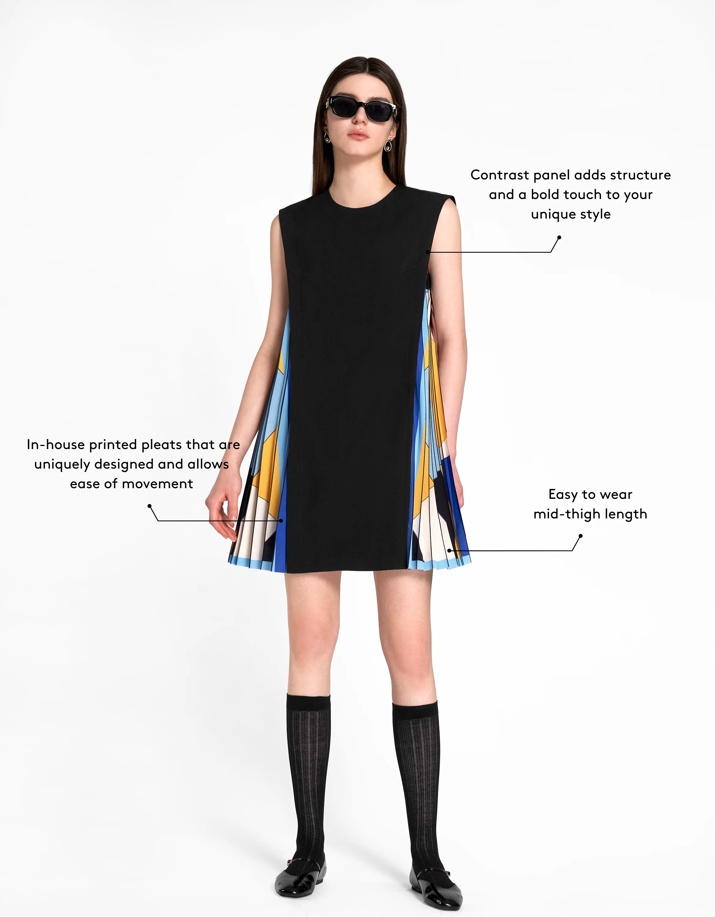 Side Printed Pleated Shift Dress - Image 13